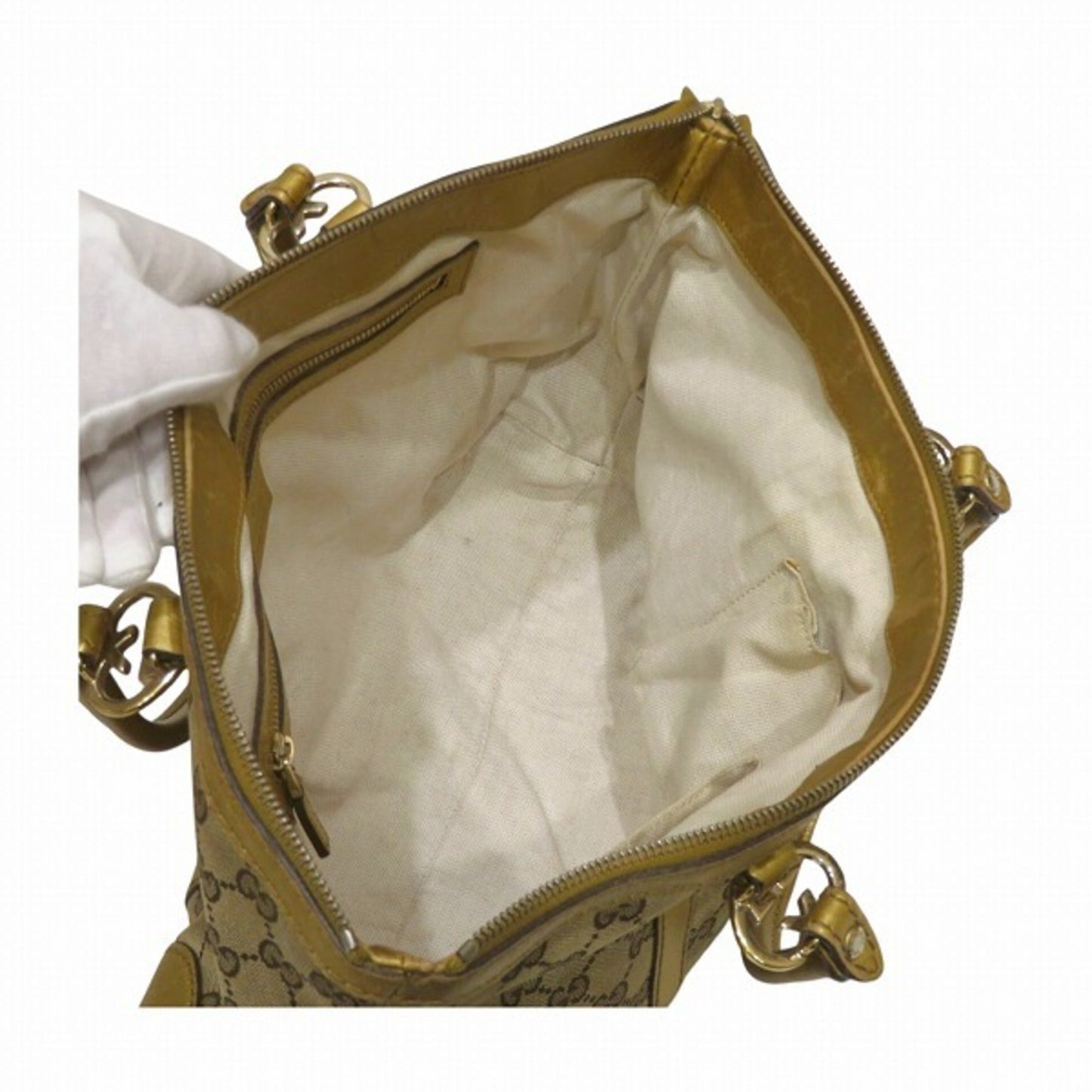 Gucci Brown Gold Canvas Leather Tote Bag