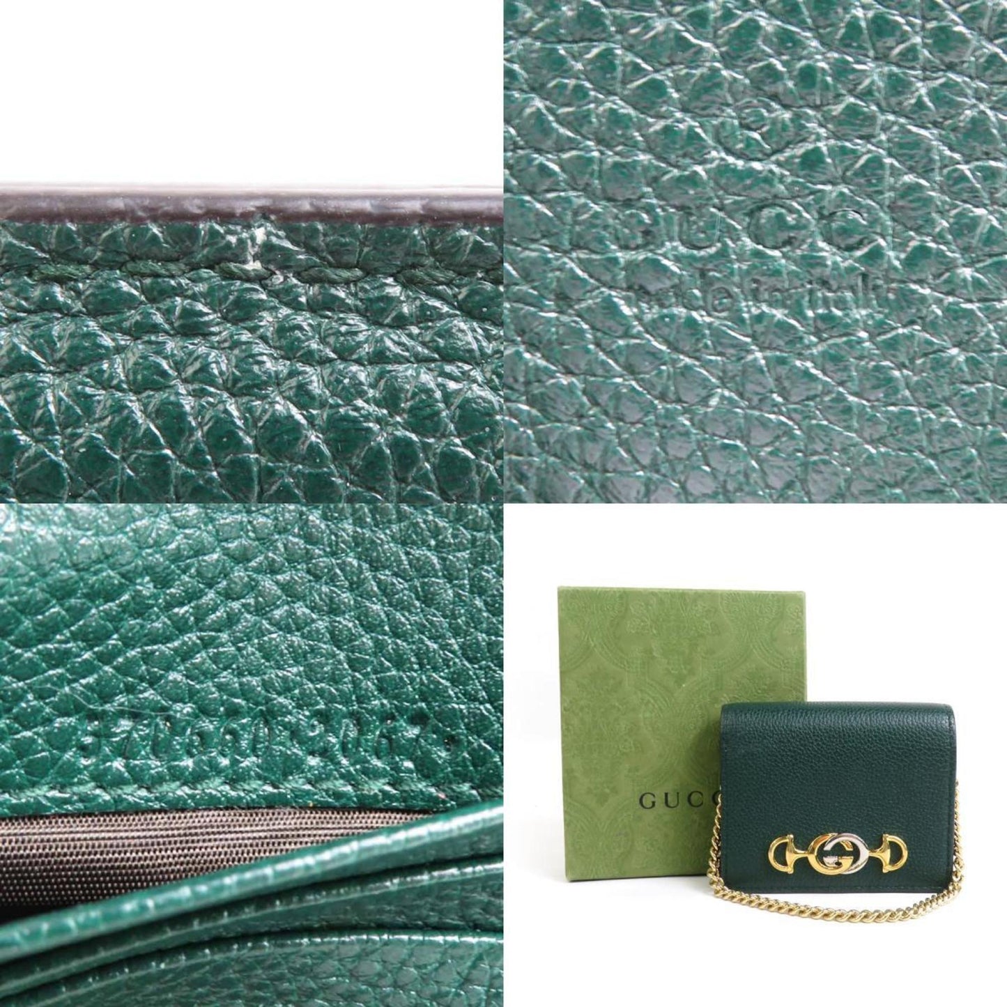 Gucci Dark Green Gold Silver Leather Metal Wallet (Bi-Fold)