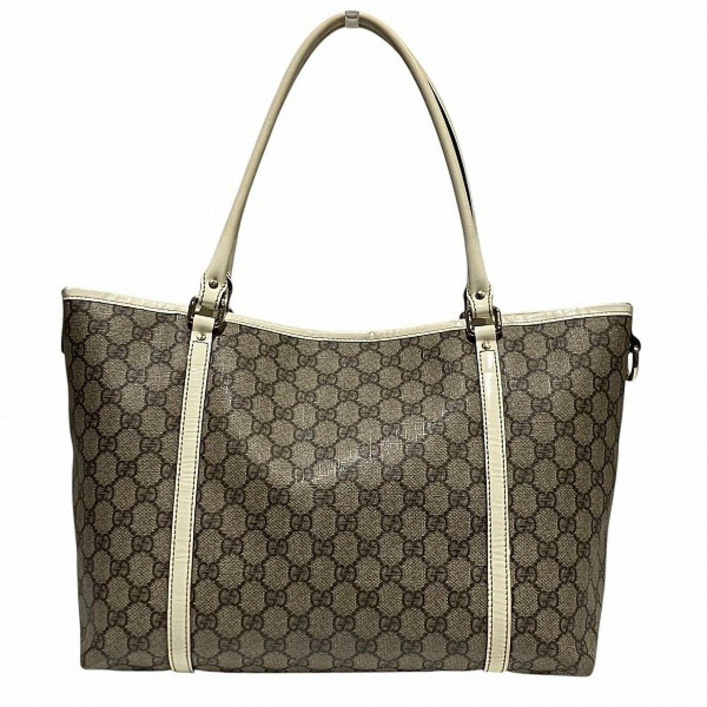 Gucci Brown White Gg Supreme Leather Shoulder Bag Tote Bag