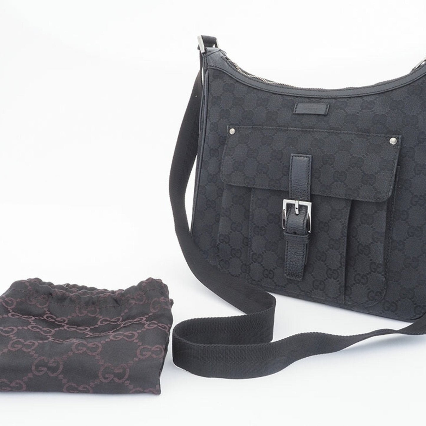 Gucci Gg Canvas Black Canvas Leather Shoulder Bag