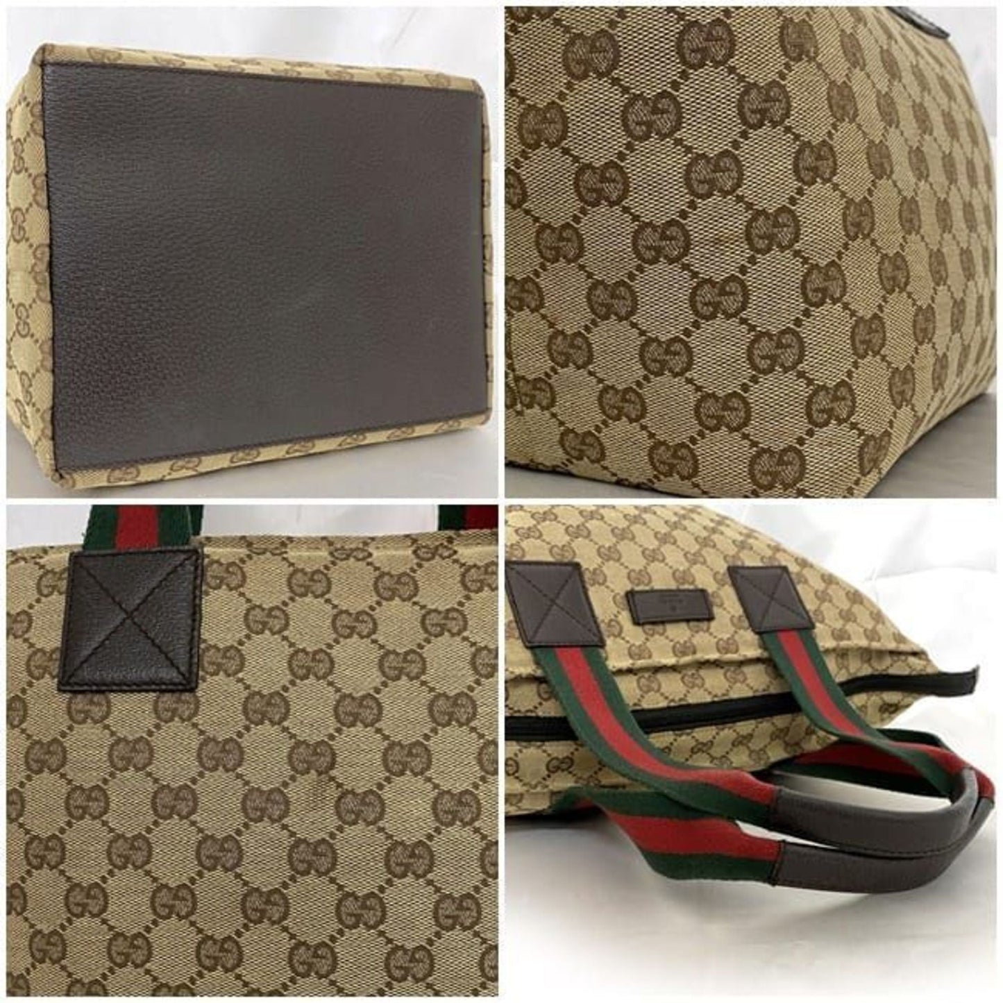 Gucci Beige Brown Canvas Leather Handbag Tote Bag