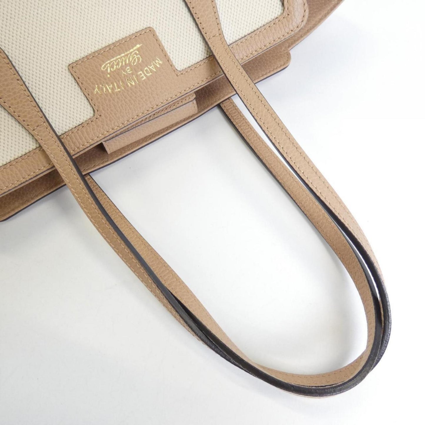 Gucci Beige Canvas Leather Tote Bag