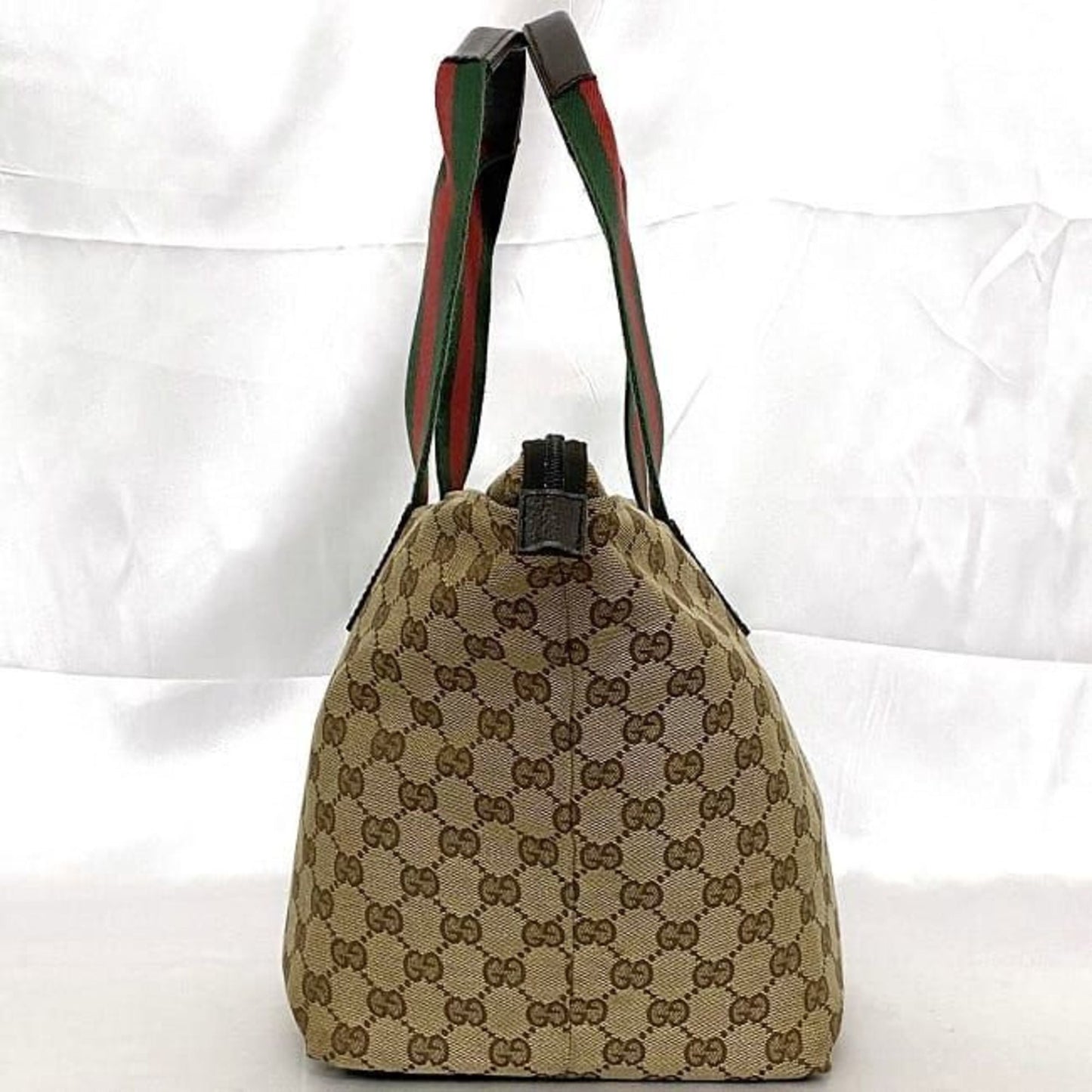 Gucci Beige Brown Canvas Leather Handbag Tote Bag