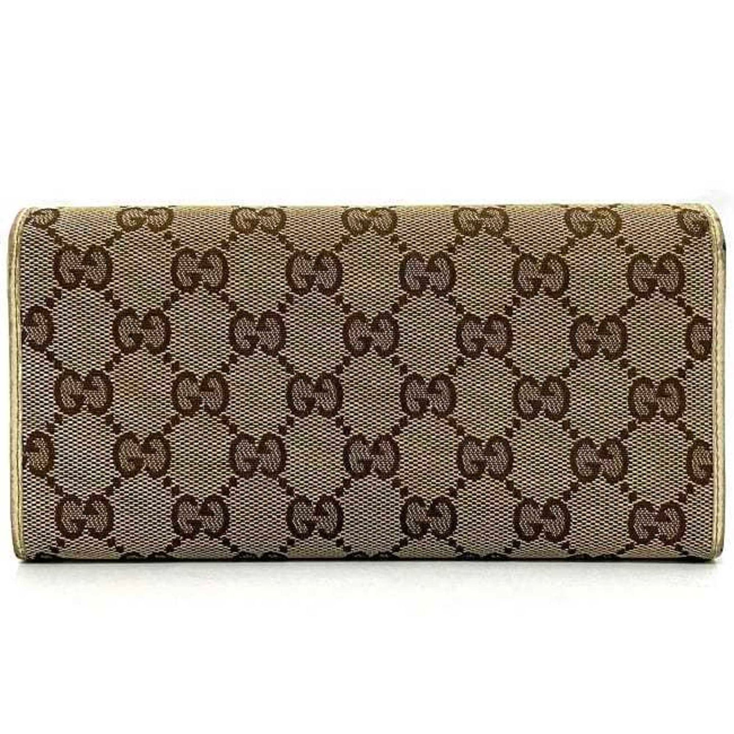 Gucci Beige Brown White Canvas Long Wallet (Bi-Fold)