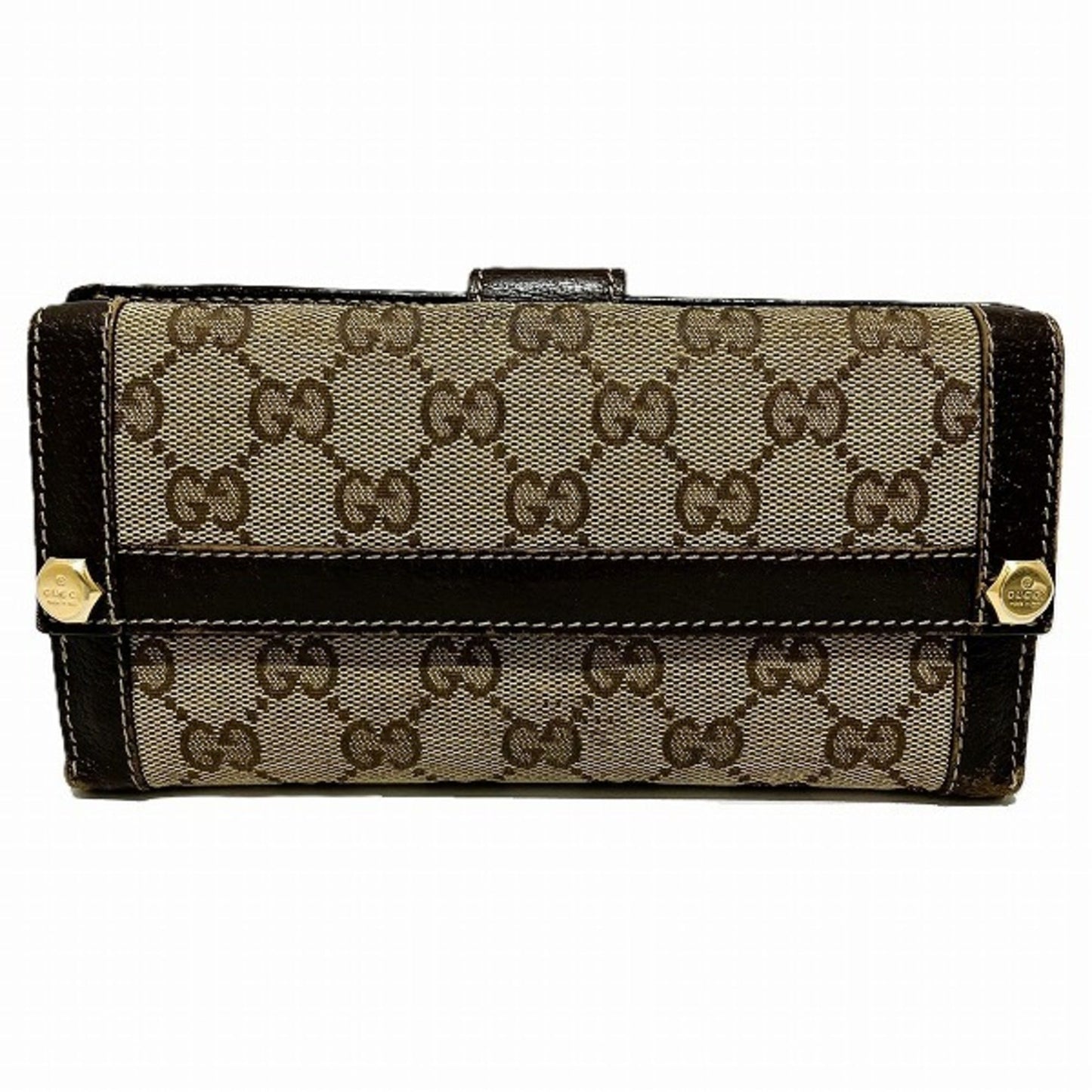 Gucci Brown Canvas Leather Long Wallet (Bi-Fold) ()