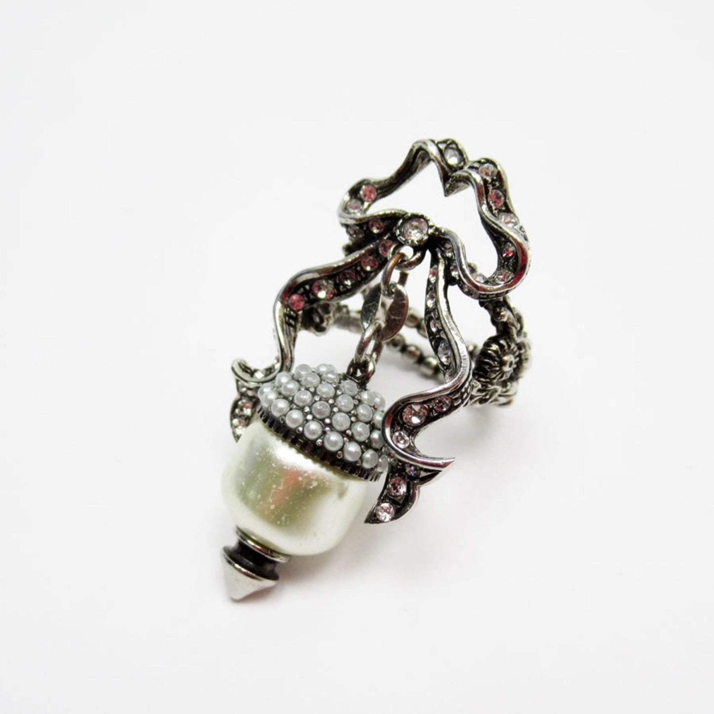 Gucci Silver Artificial Pearl Metal Band Ring ()