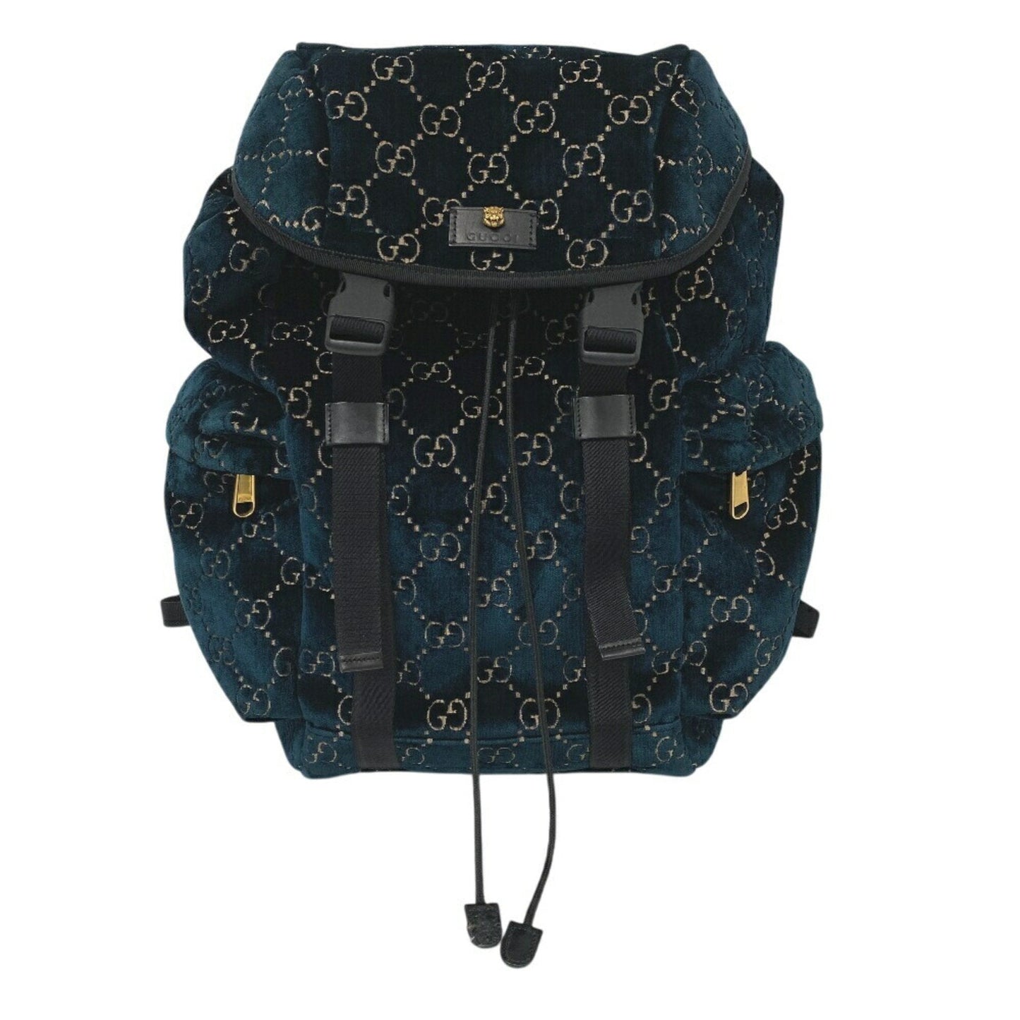 Gucci Black Green Leather Nylon Backpack ()