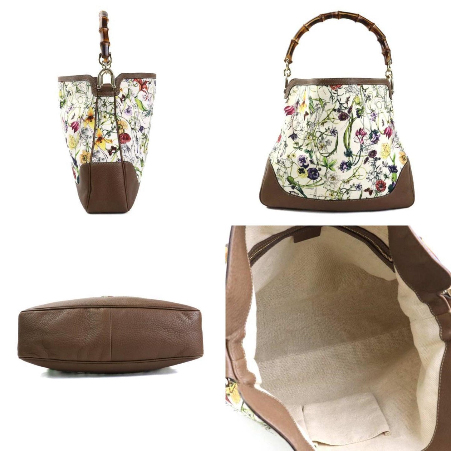 Gucci Brown Ivory Multi-Color Canvas Leather Handbag Shoulder Bag
