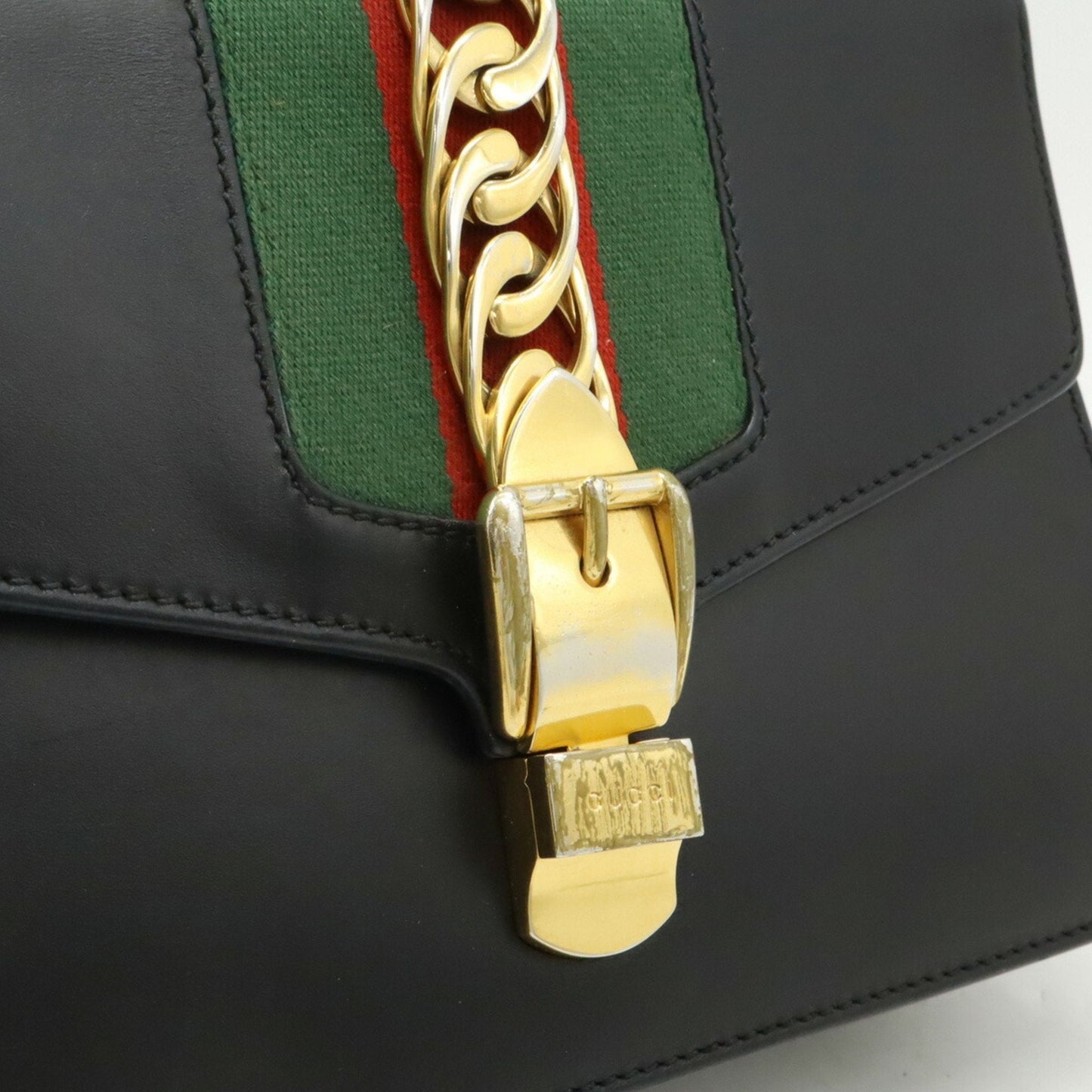 Gucci Black Green Red Color Leather Shoulder Bag