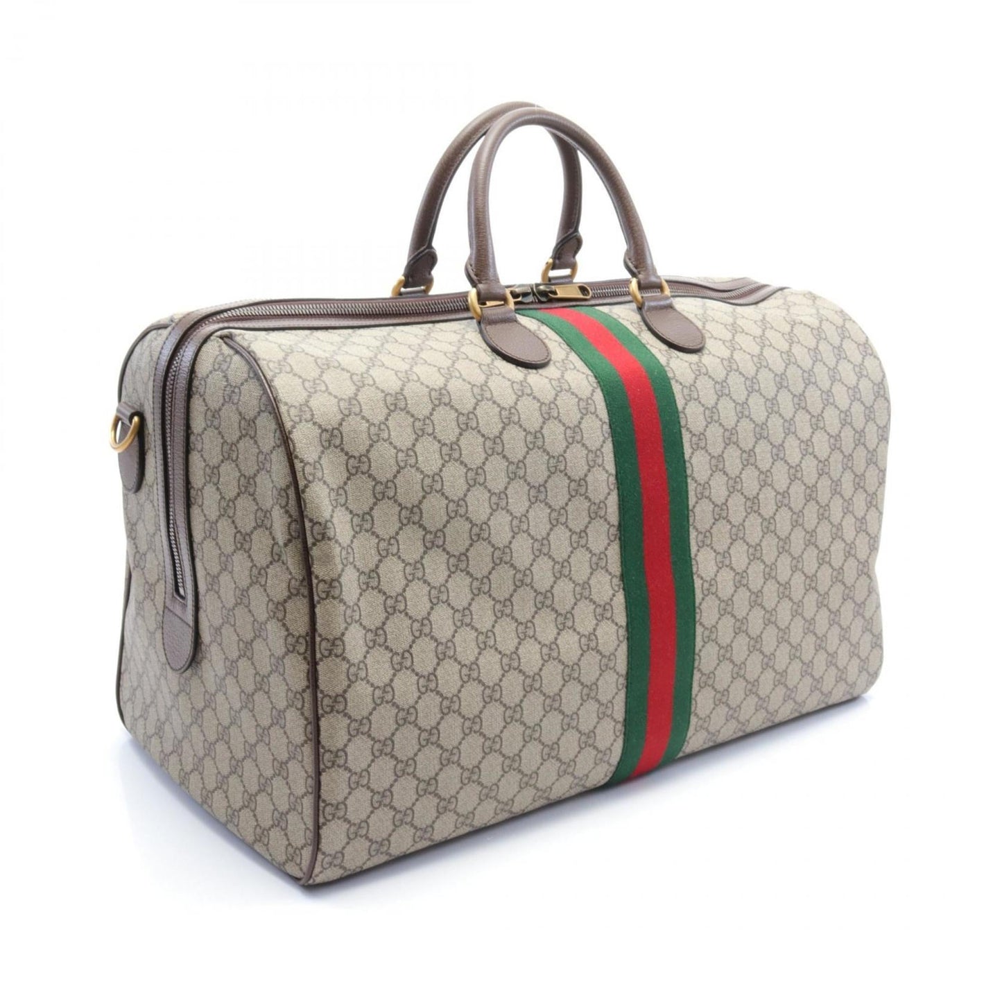 Gucci Beige Brown Multi-Color Pvc Coated Canvas Leather Boston Bag