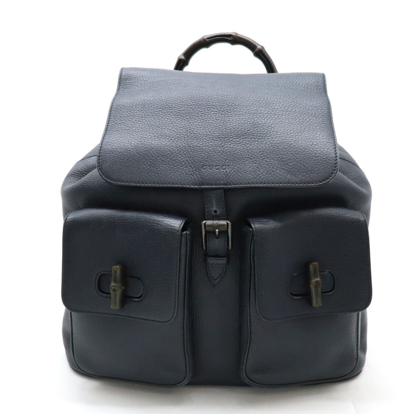 Gucci Navy Bamboo Leather Backpack