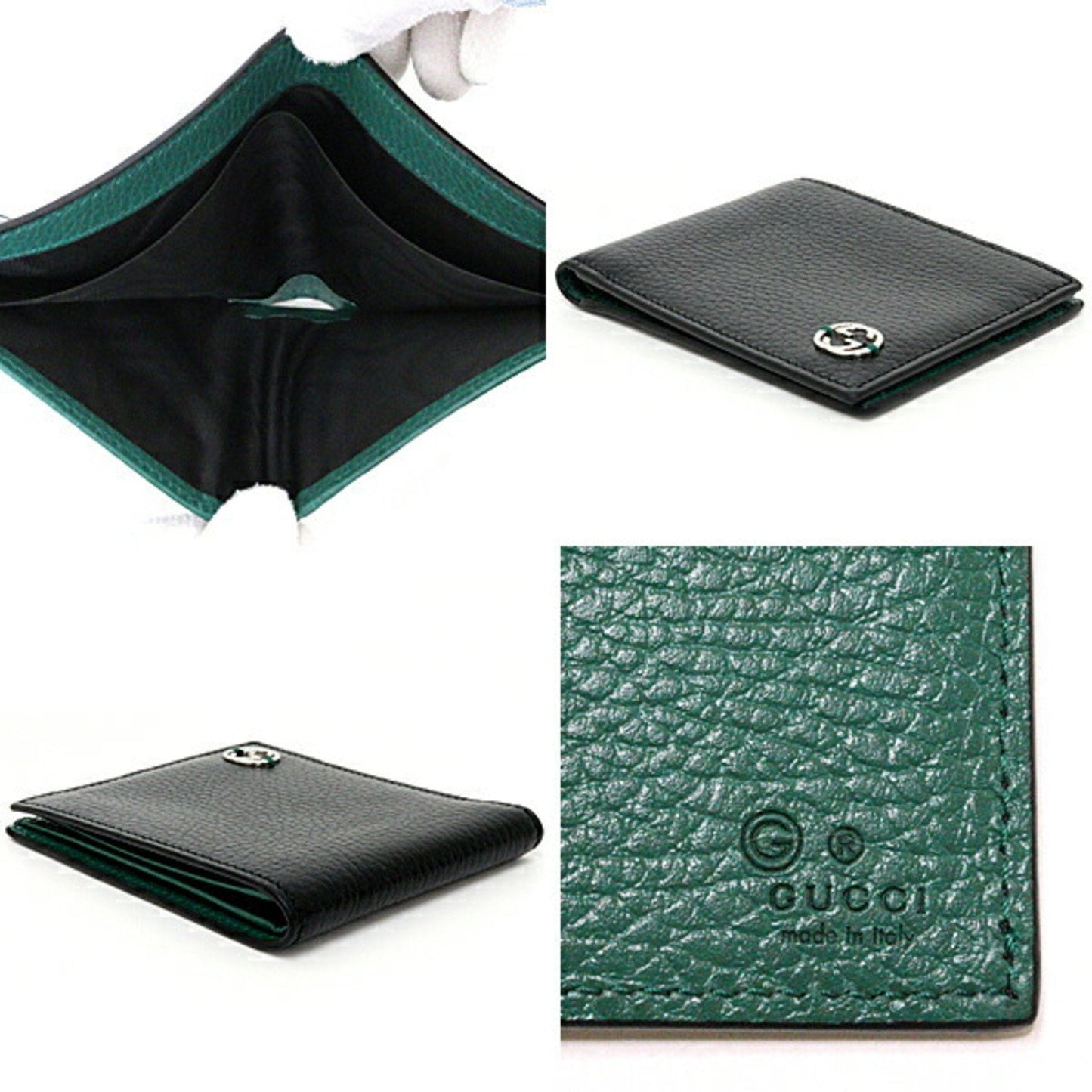 Gucci Gucci Interlocking Black Green Leather Wallet (Bi-Fold)
