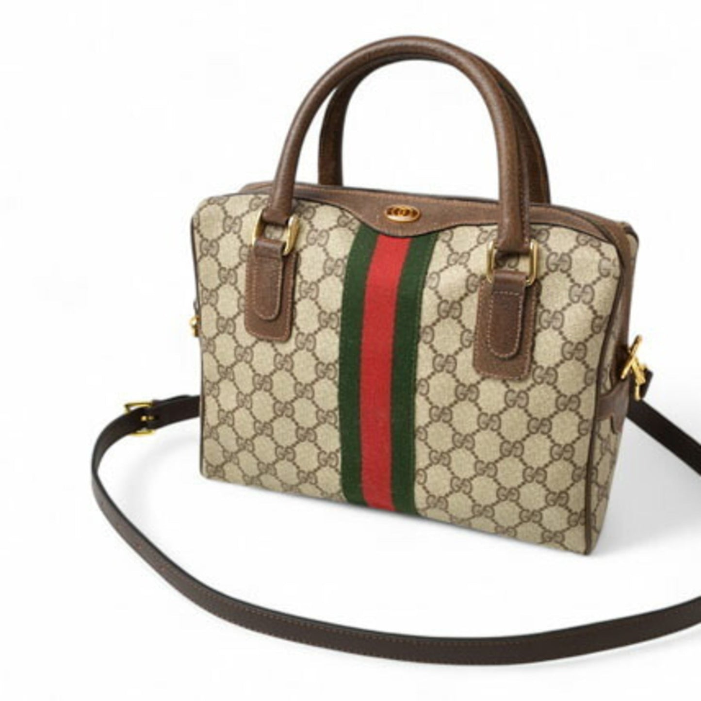 Gucci Beige Brown Pvc Leather Boston Bag Shoulder Bag