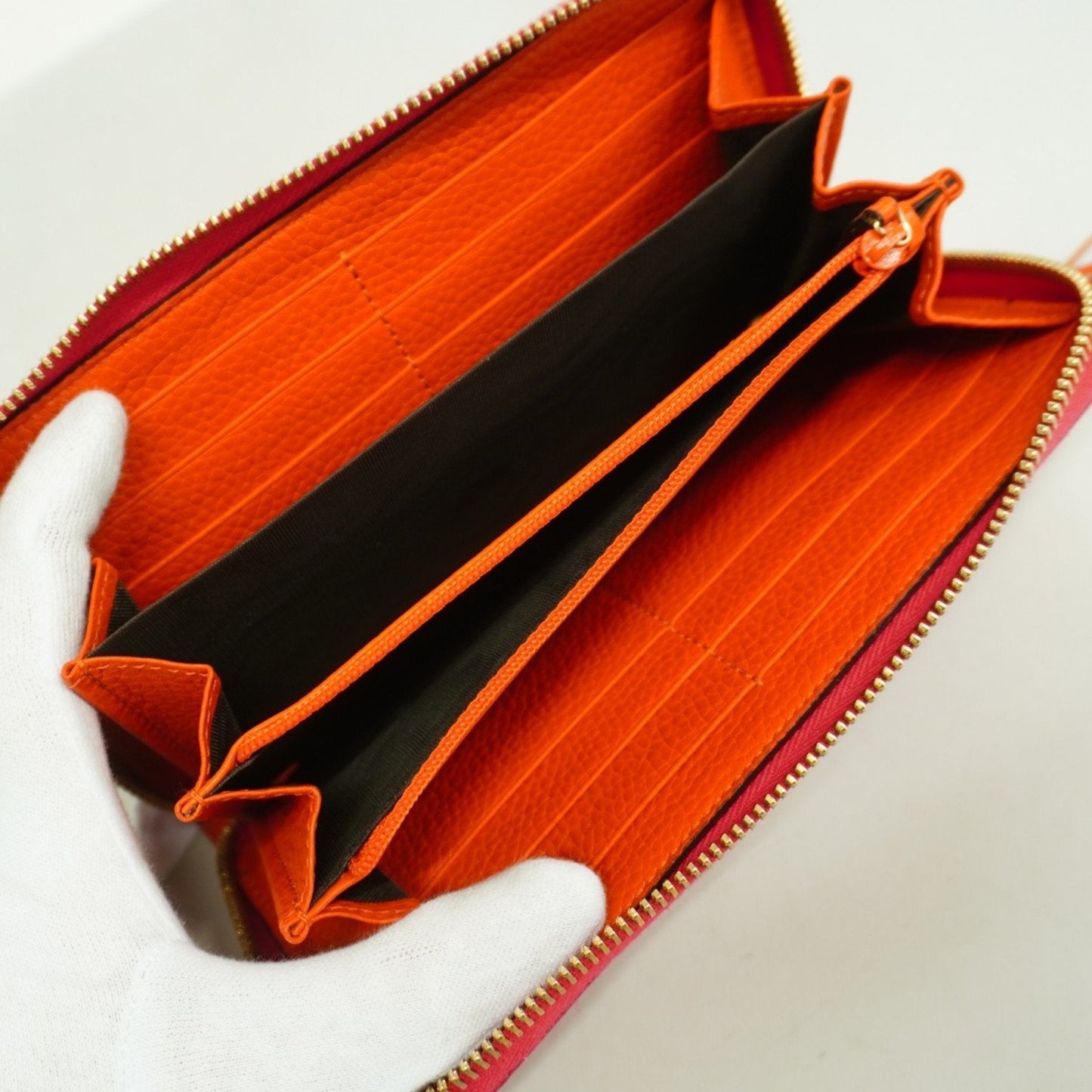 Gucci Orange Pink Leather Long Wallet (Bi-Fold)