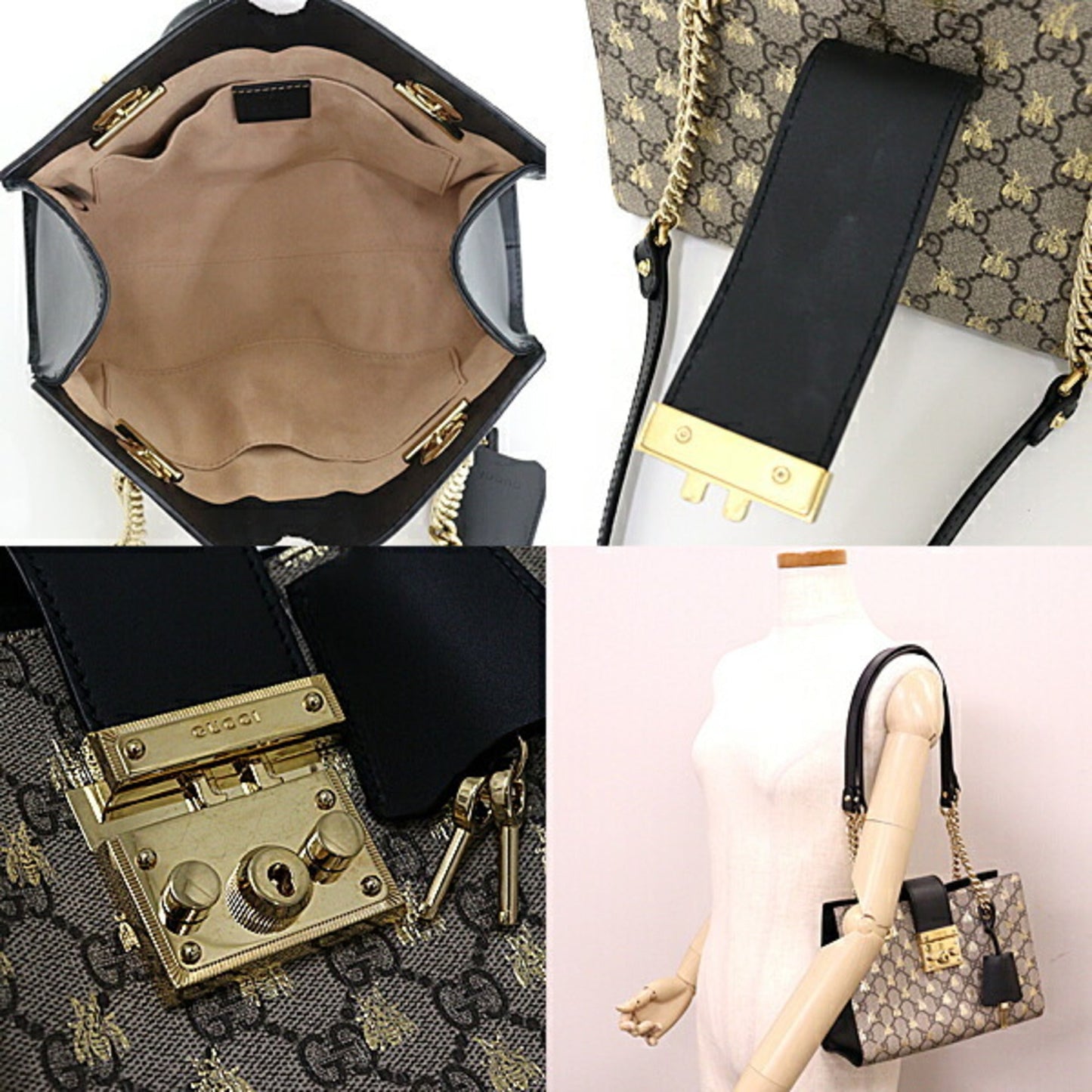 Gucci Beige Black Gg Supreme Leather Shoulder Bag