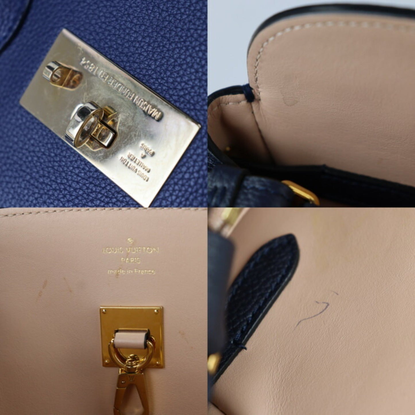 Louis Vuitton Navy Blue Leather Handbag Shoulder Bag