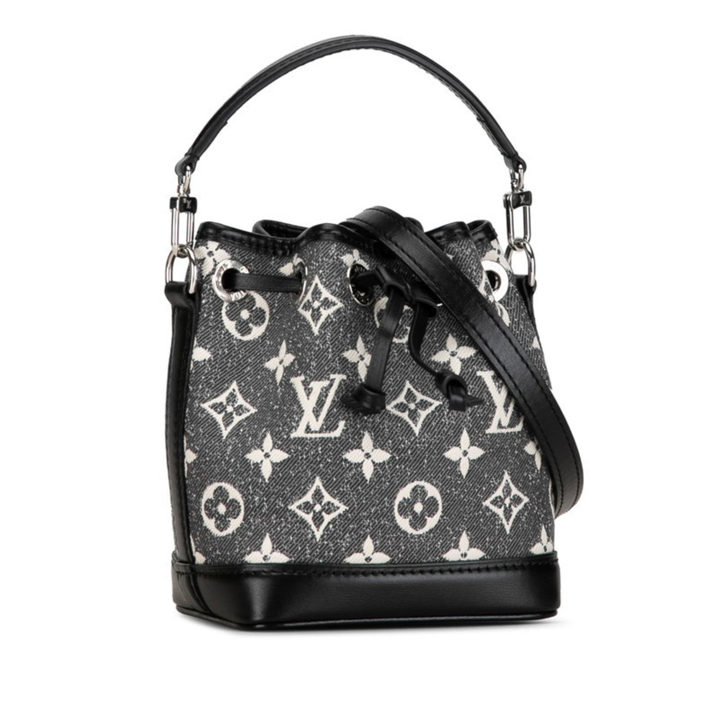 Louis Vuitton Black Gray Denim Leather Handbag Shoulder Bag