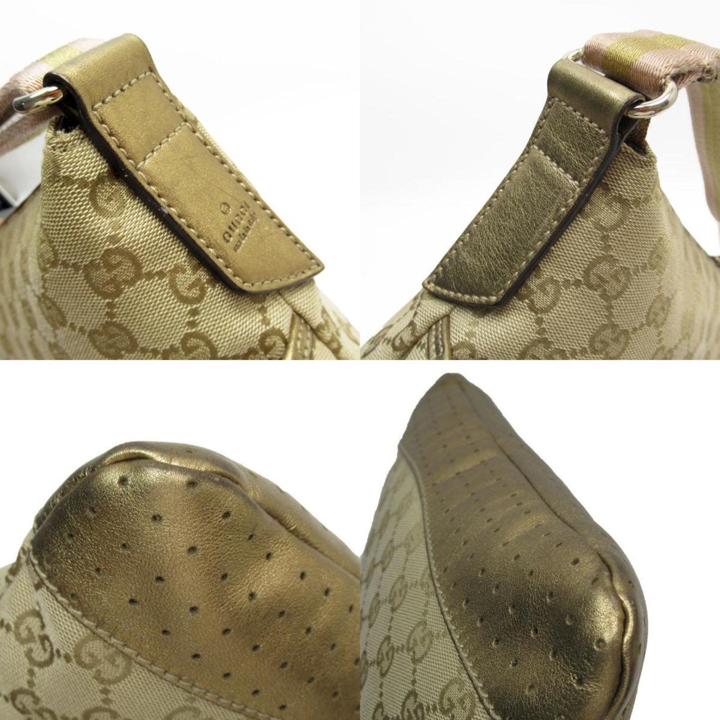 Gucci Beige Gold Pink Canvas Shoulder Bag