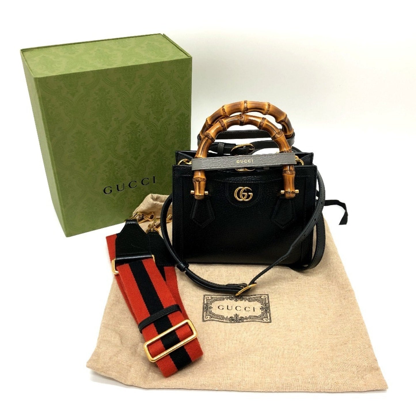 Gucci Black Bamboo Leather Handbag Shoulder Bag