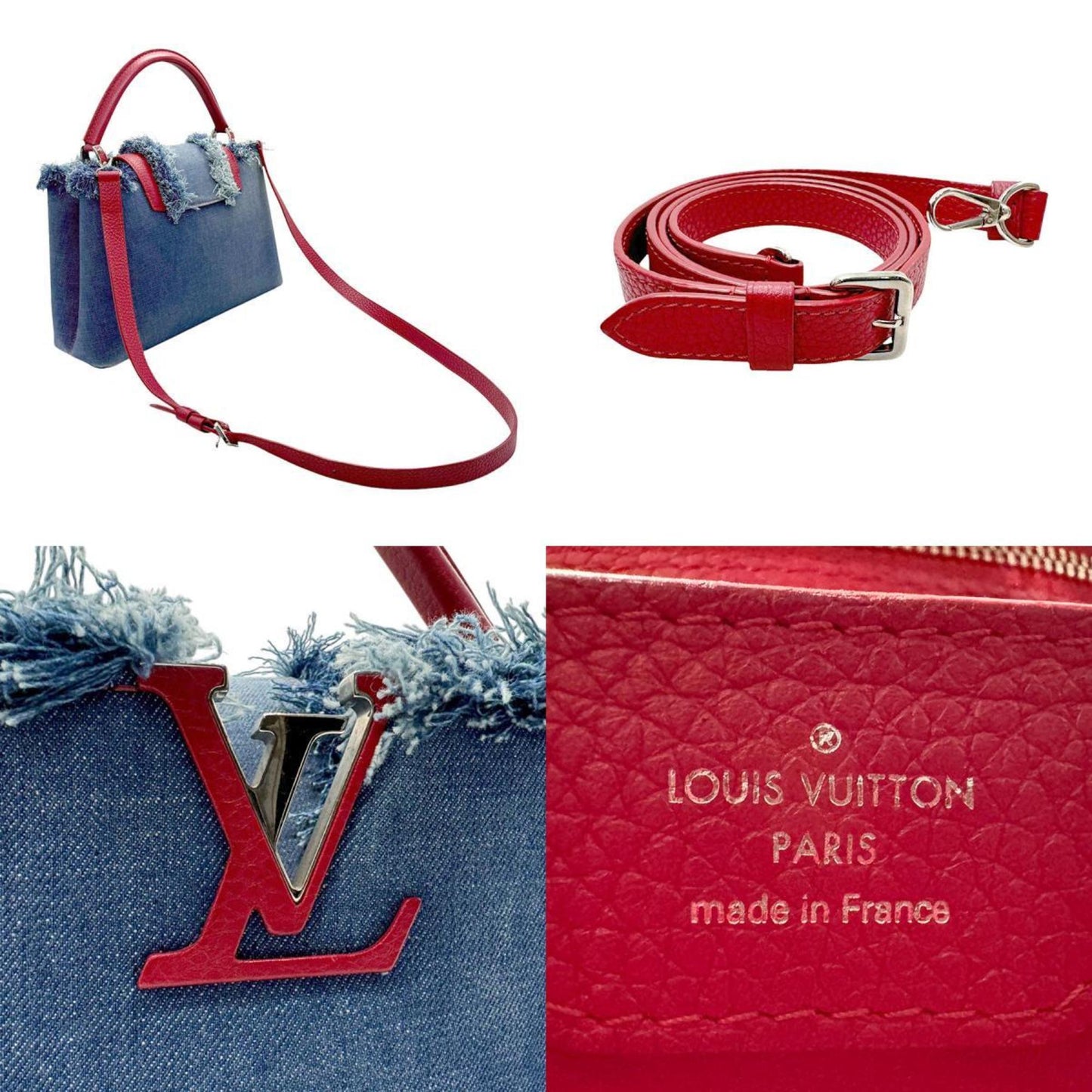 Louis Vuitton Blue Red Color Denim Leather Handbag Shoulder Bag