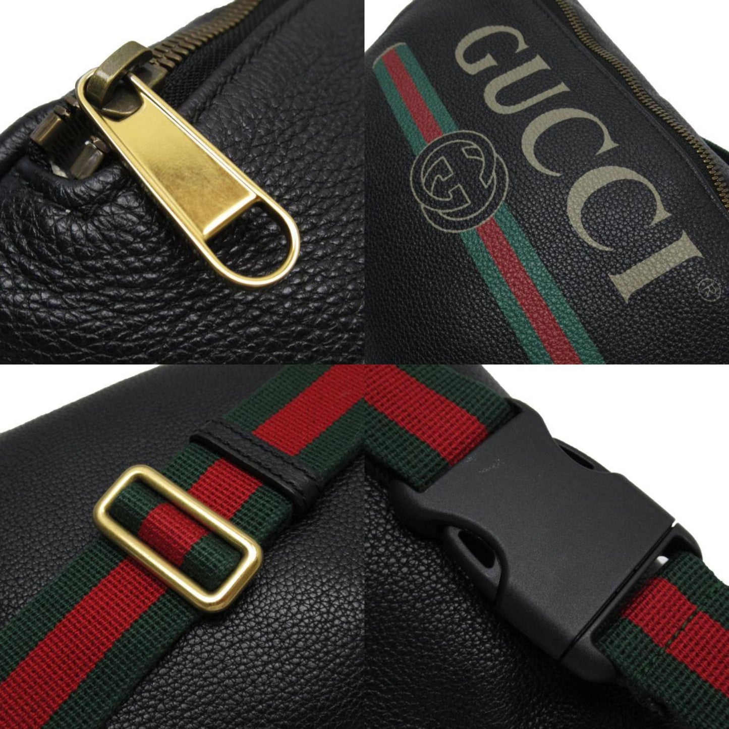Gucci Black Green Red Color Leather Cotton Fanny Pack Sling Bag