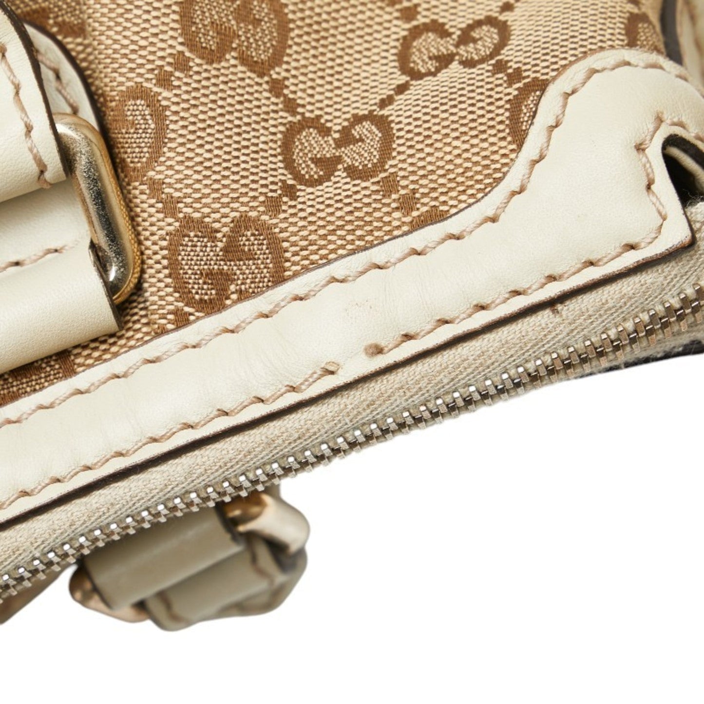 Gucci Gg Canvas Beige White Canvas Leather Handbag Shoulder Bag