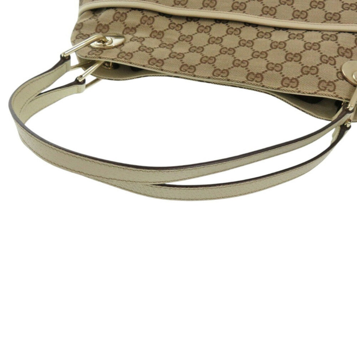 Gucci Beige White Gg Canvas Leather Tote Bag