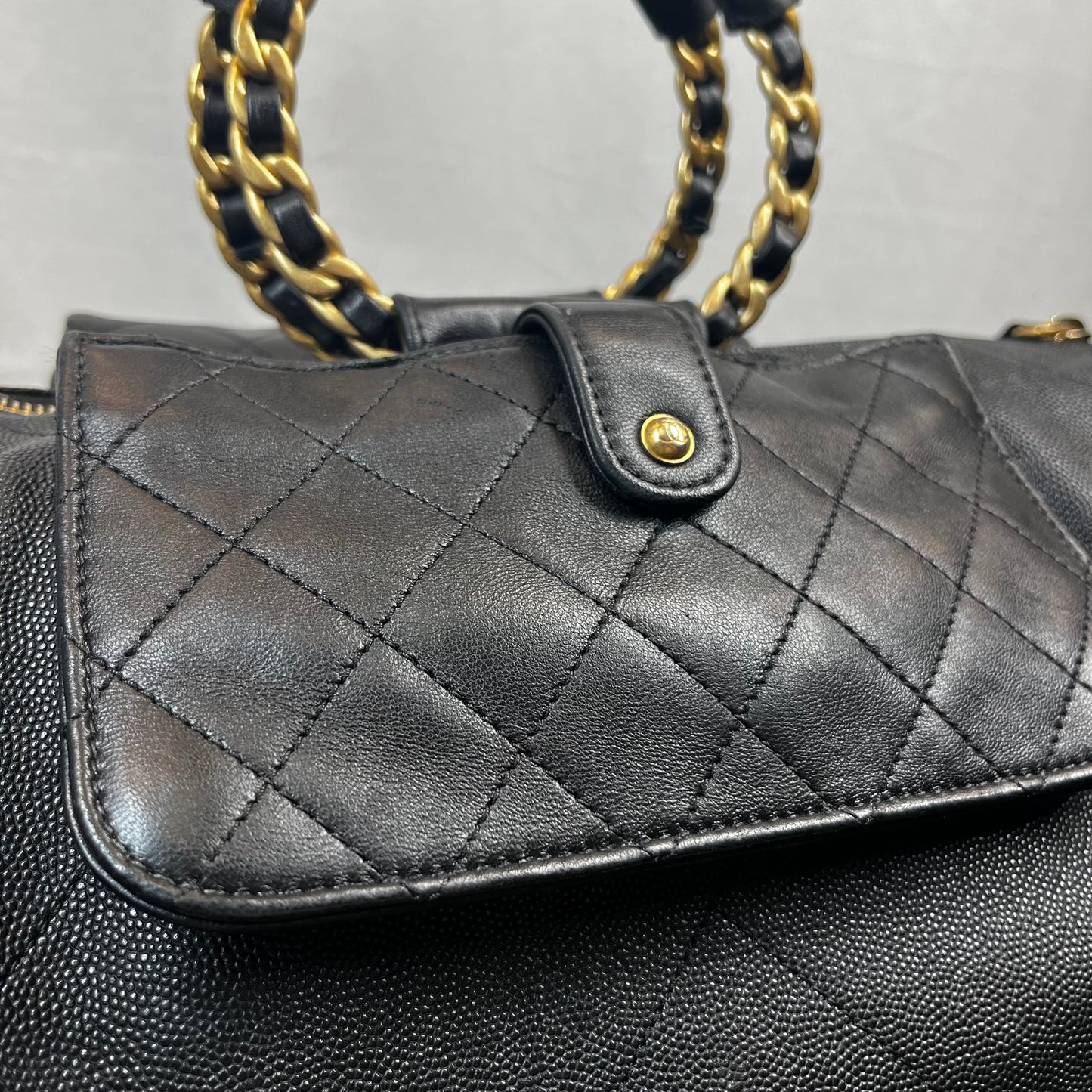 CHANEL In The Loop Black Caviar Lambskin Quilted Satchel