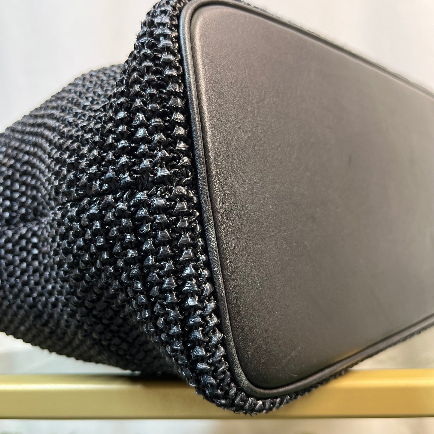 SAINT LAURENT Buckle East West Black Raffia Shooper Tote