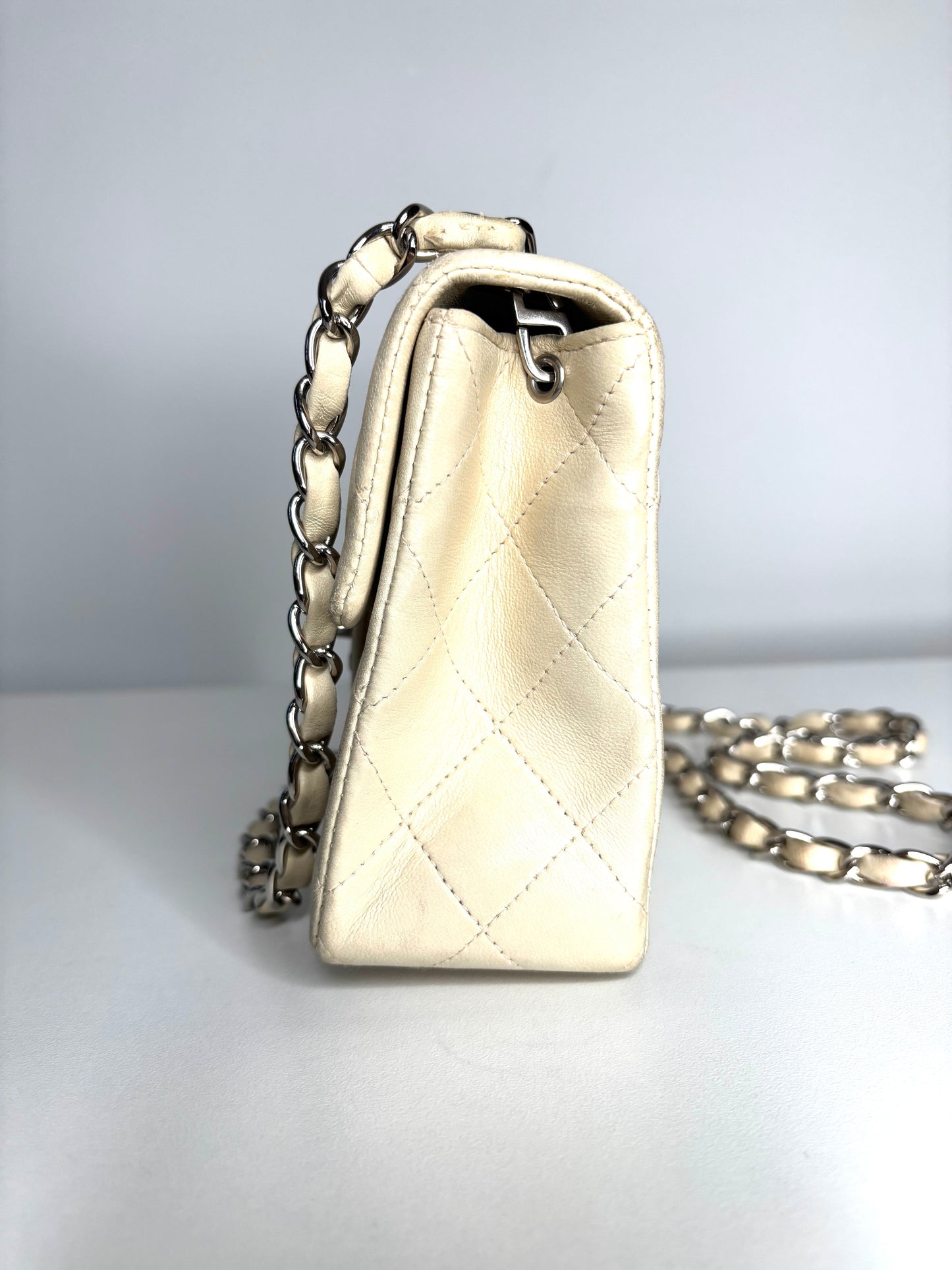 Chanel Mini Flap Square Ivory Lambskin Shoulder Bag - Preloved