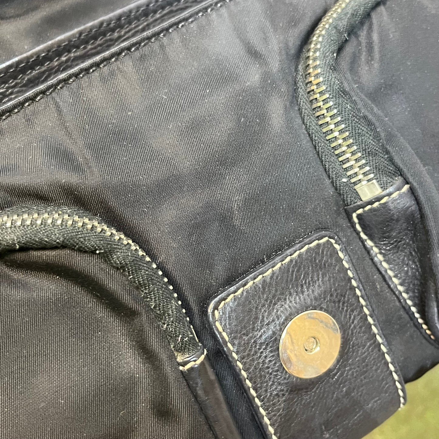 PRADA Black Nylon Soft Calfskin Vintage Buckle Shoulder Bag
