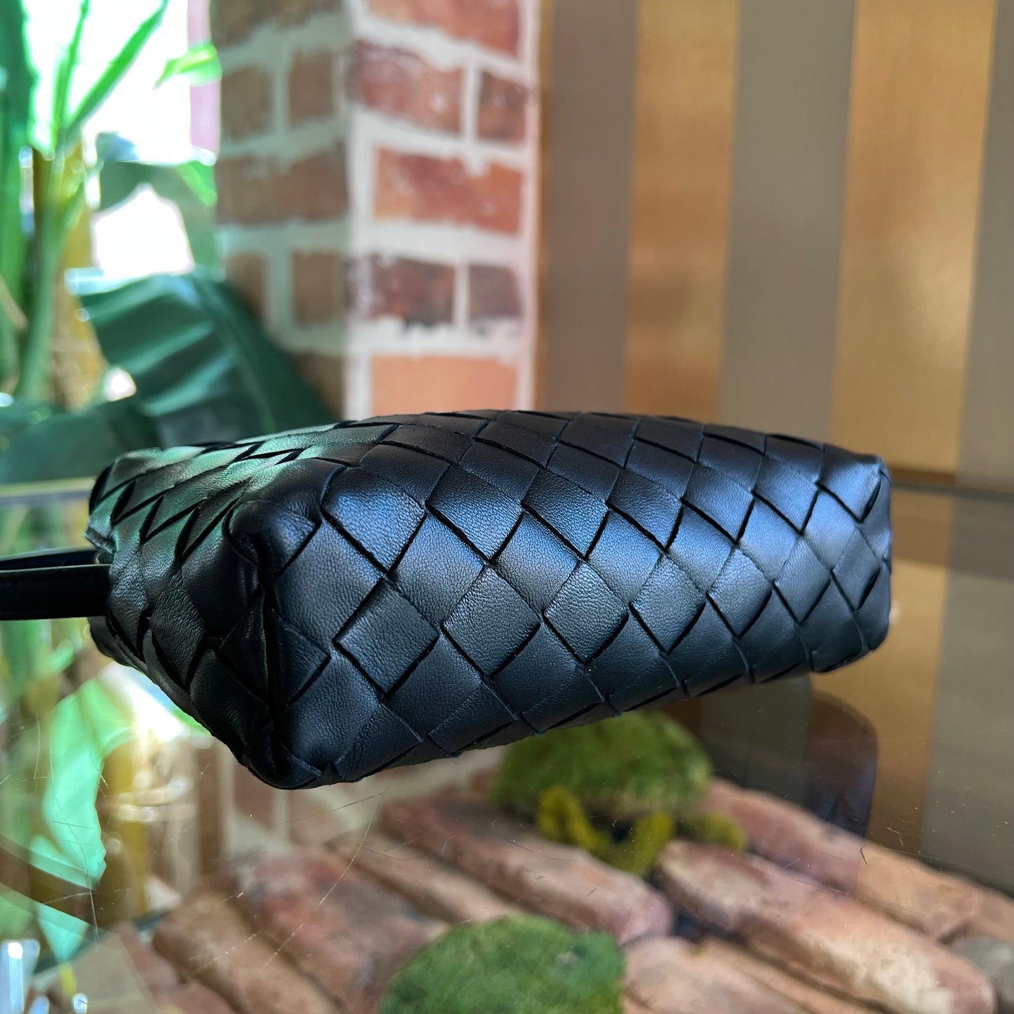 BOTTEGA VENETA Nodini Camera Mini Black Nappa Intrecciato Crossbody Bag