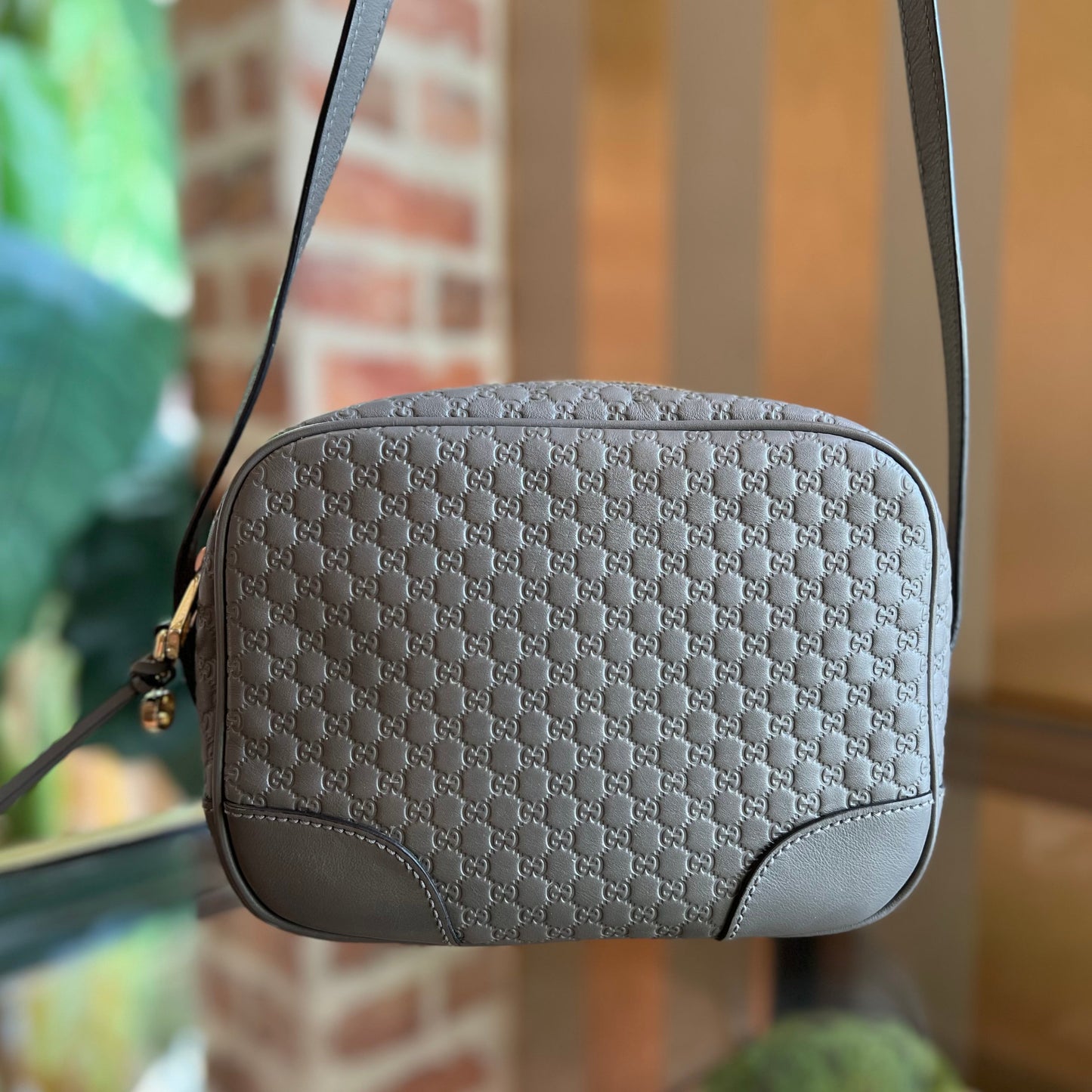 GUCCI Bree Mini Gray Microguccissima Leather Crossbody Bag