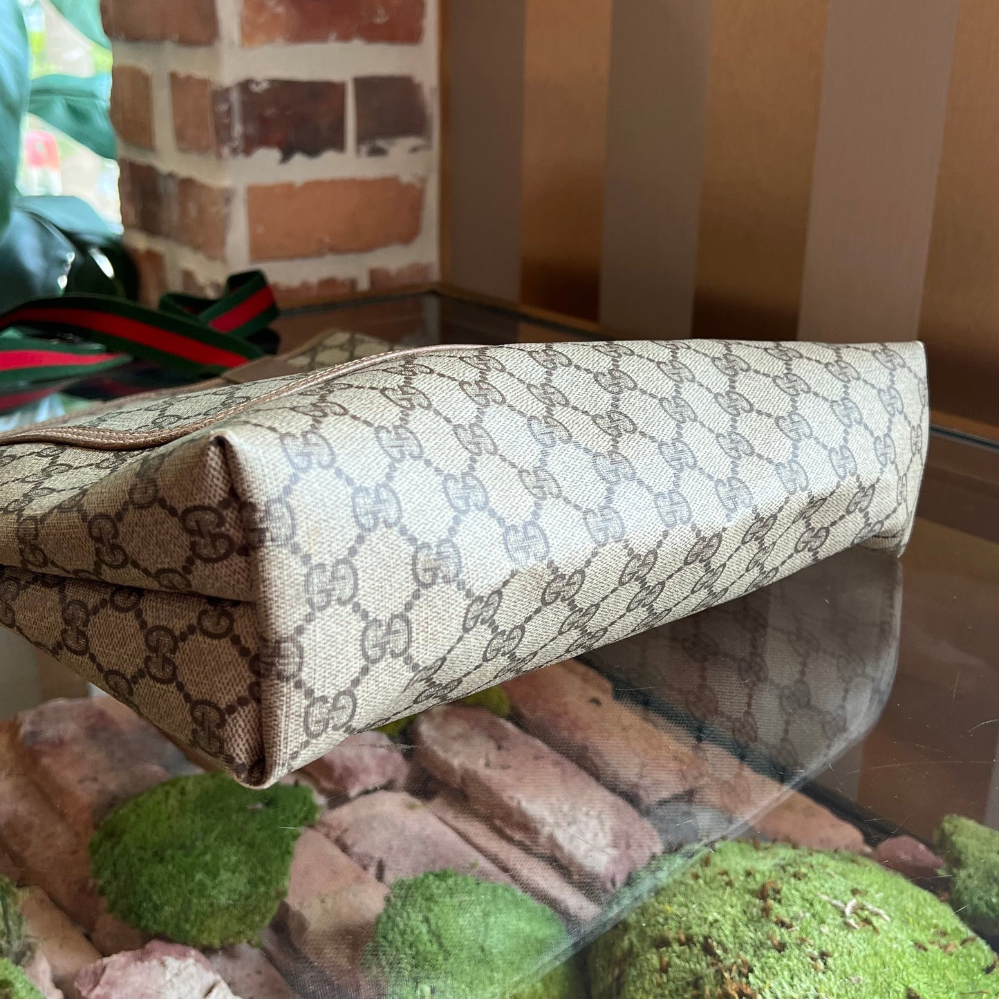 GUCCI Sherry Line Beige Brown GG Supreme Coated Canvas Vintage Web Tote Bag