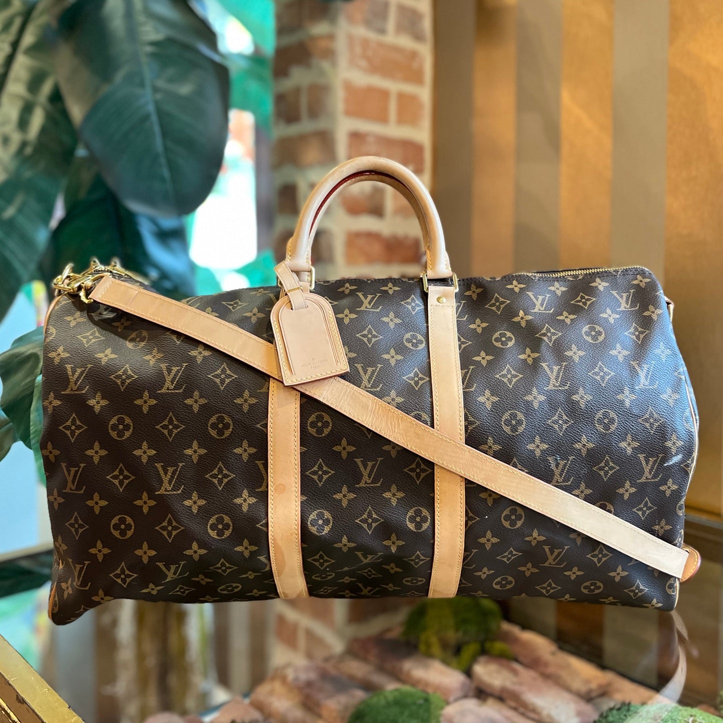 LOUIS VUITTON Keepall Bandouliere 55 Brown Monogram Canvas Duffle Bag