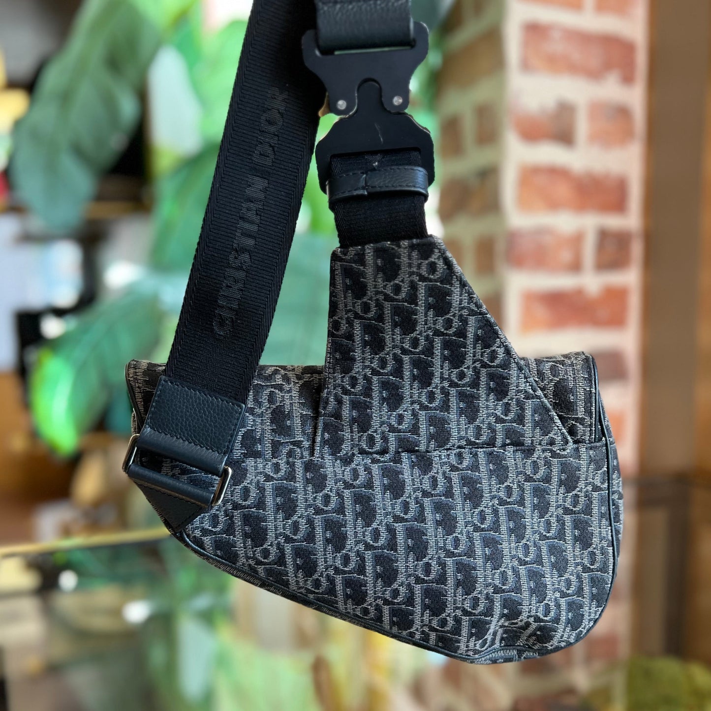 DIOR Saddle Black Dior Oblique Jacquard Grained Calfskin MENS Crossbody Bag