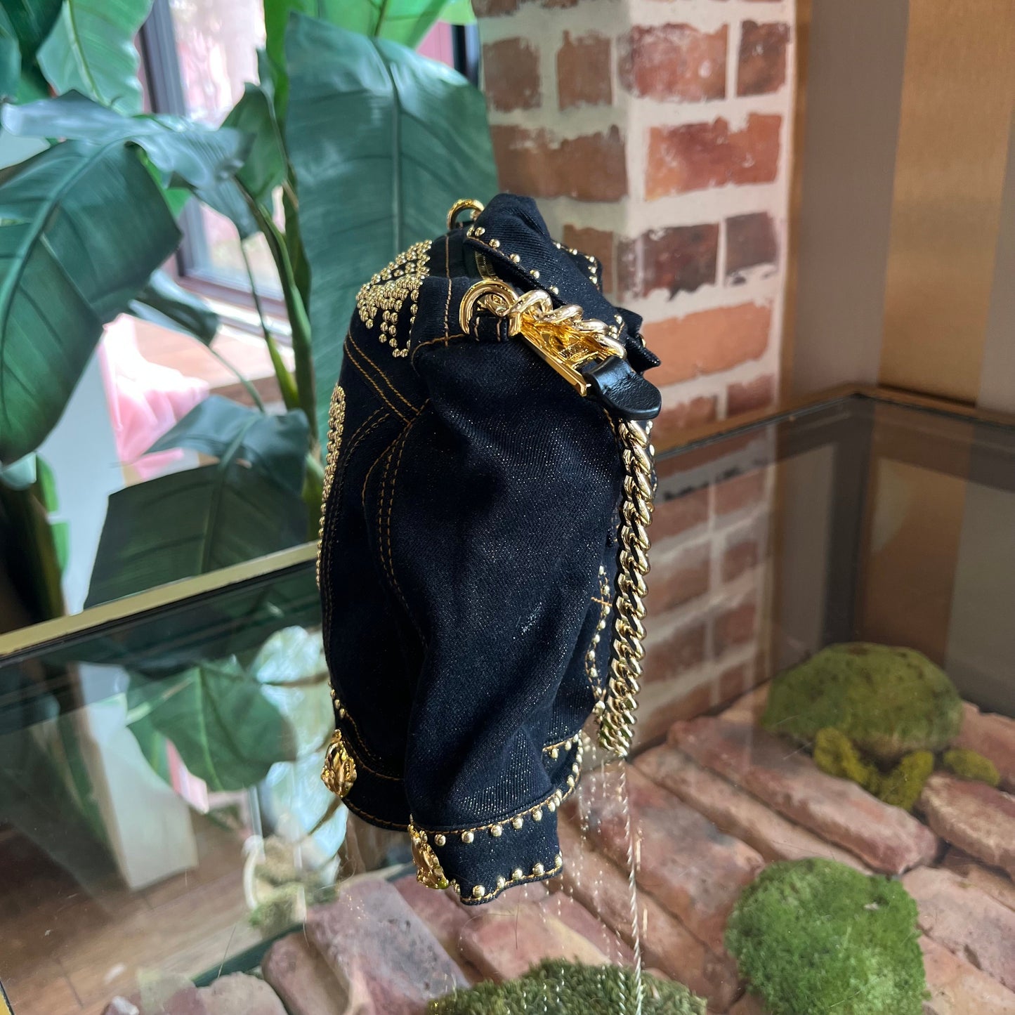 MOSCHINO Denim Jacket Gold Teddy Bear Shoulder Bag TS3906