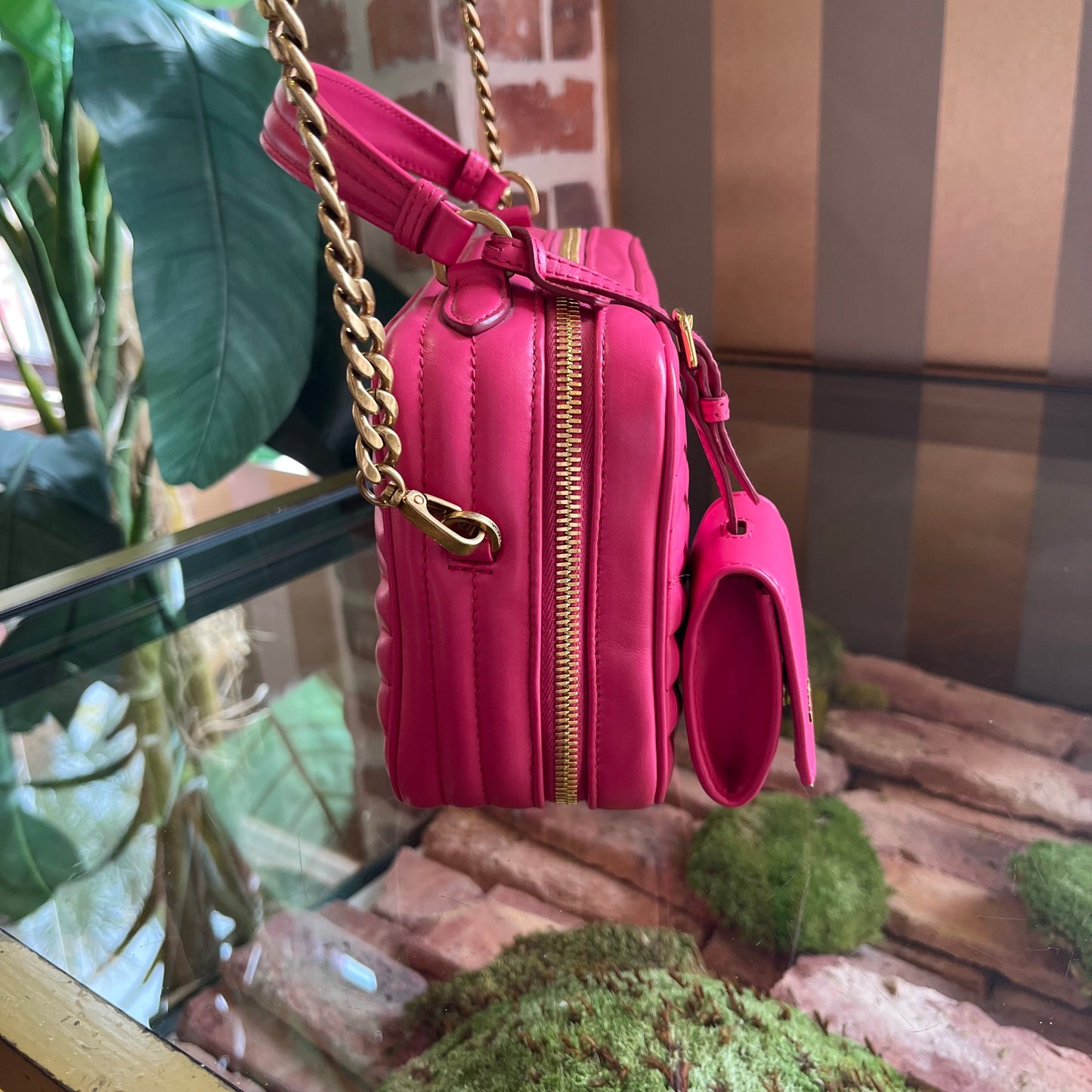 PRADA Diagramme Pink Leather Top Handle Shoulder Bag