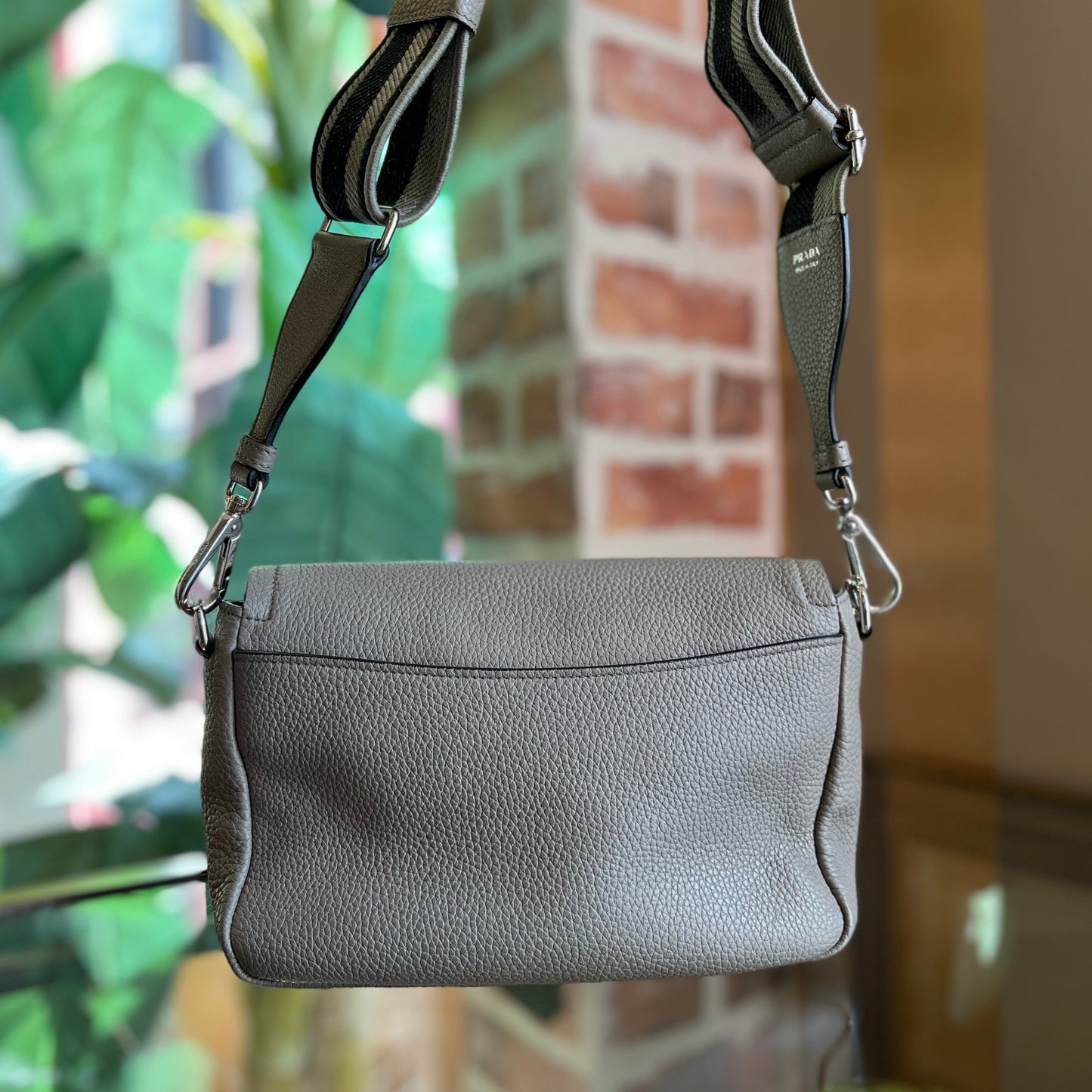 PRADA Gray Daino Leather Crossbody Bag