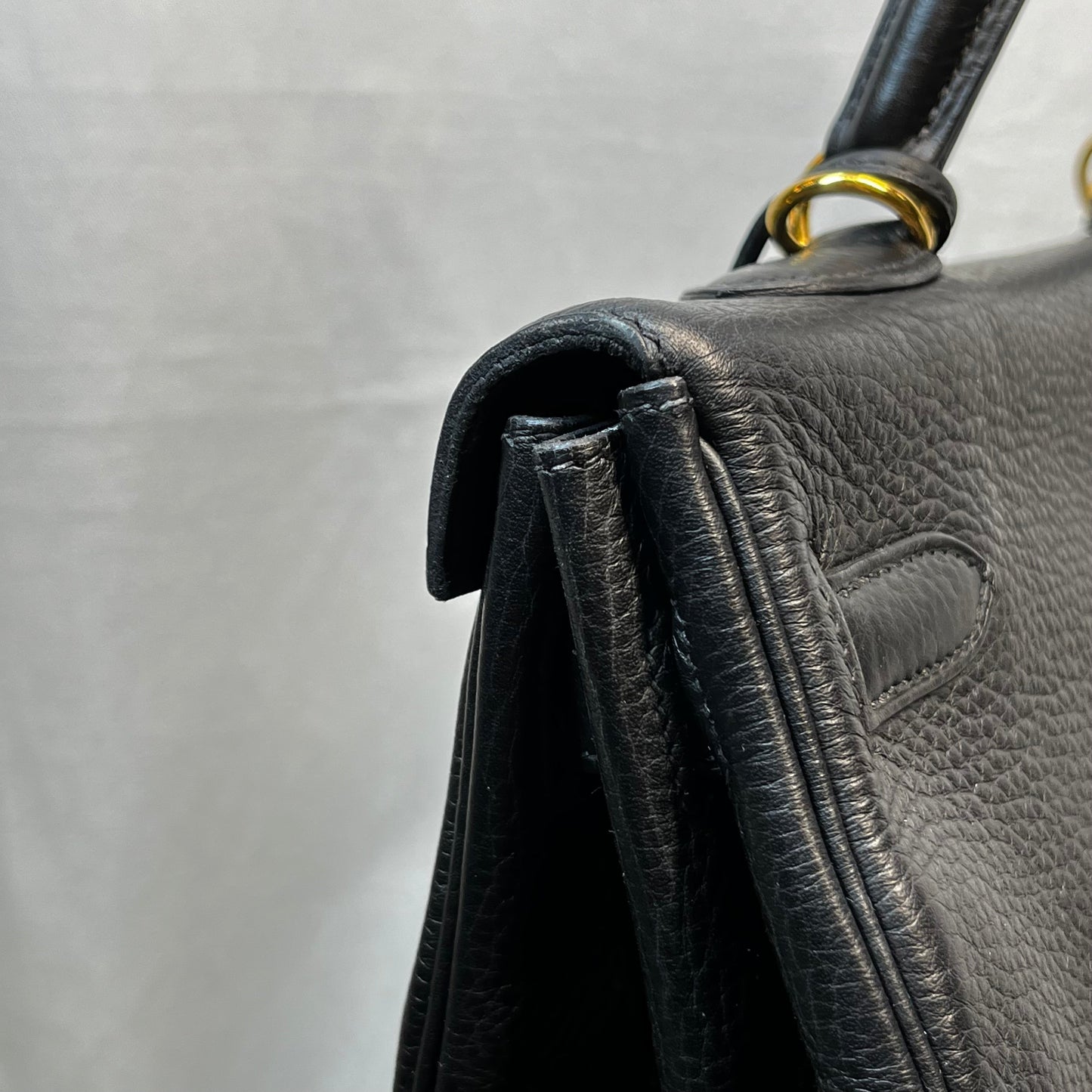 HERMES Kelly 35 Black Clemence Leather Satchel Bag
