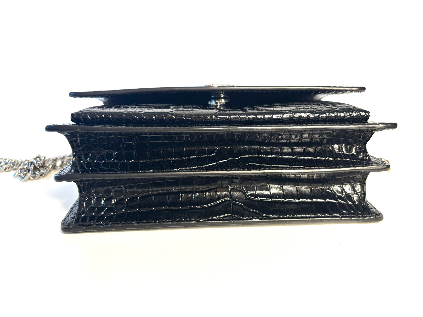 Saint Laurent Sunset Croc-Effect Black Medium Shoulder Bag - Preloved (Like New)