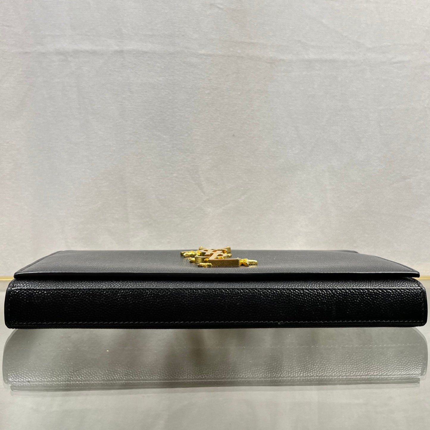 SAINT LAURENT Wallet on Chain Black Grain De Poudre Star Studded Monogram Crossbody