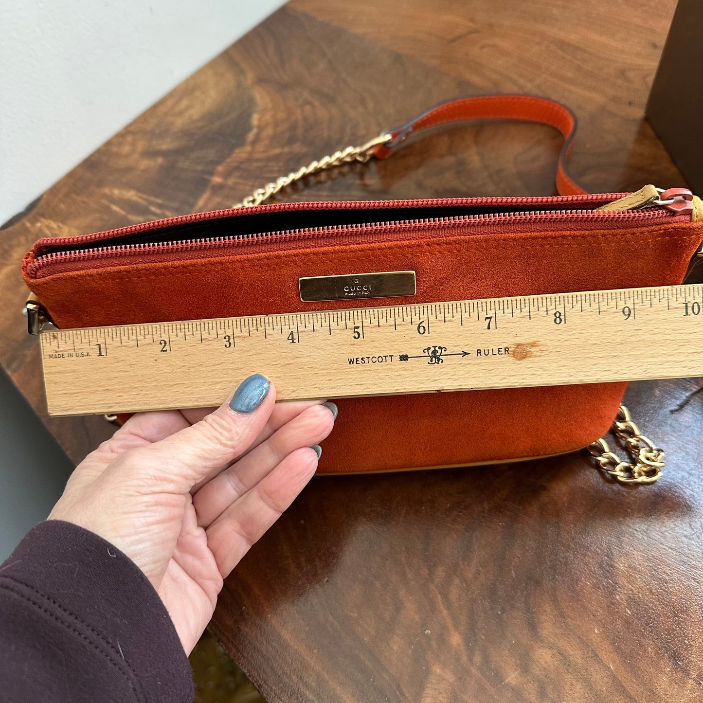The Junco Crossbody - Orvis bags Suede GG in Rust Orange