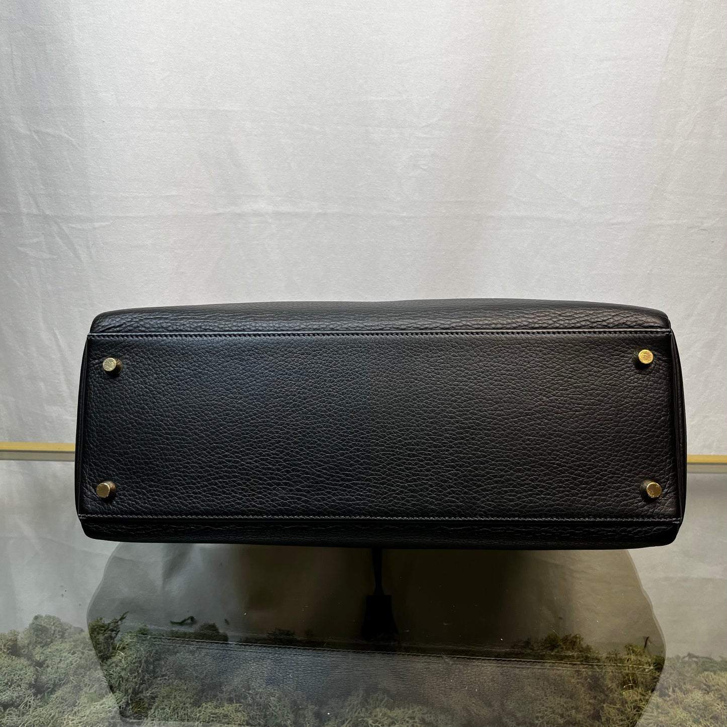 HERMES Kelly 35 Black Clemence Leather Satchel Bag