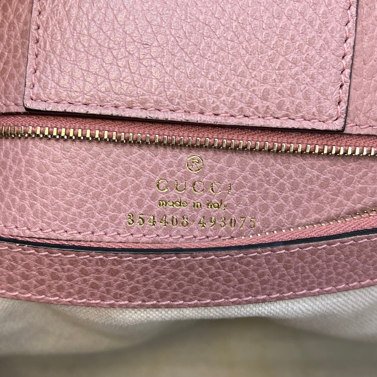 GUCCI Swing Small Grey Field Soft Pink Dollar Calfskin Tote Bag