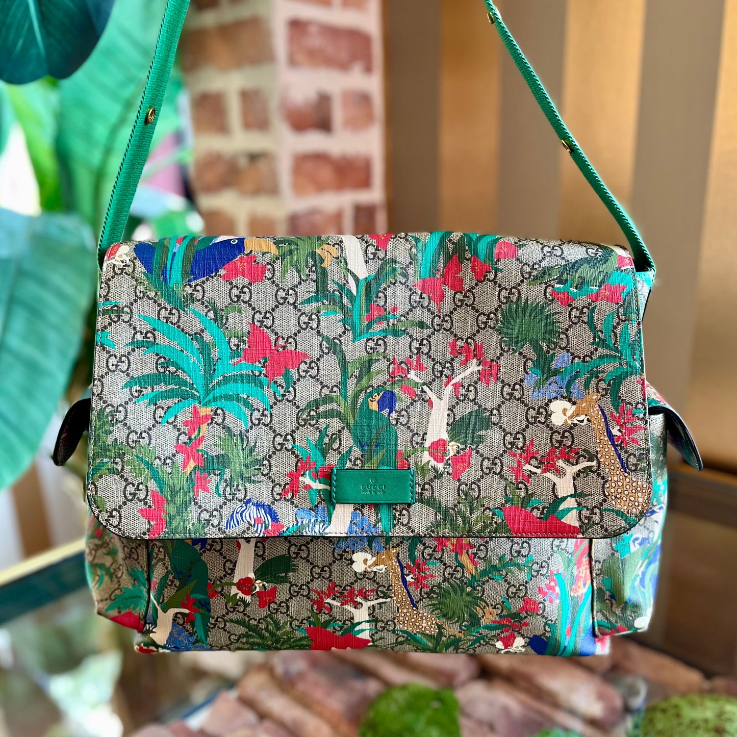 GUCCI GG Supreme Monogram Jungle Green Diaper Bag