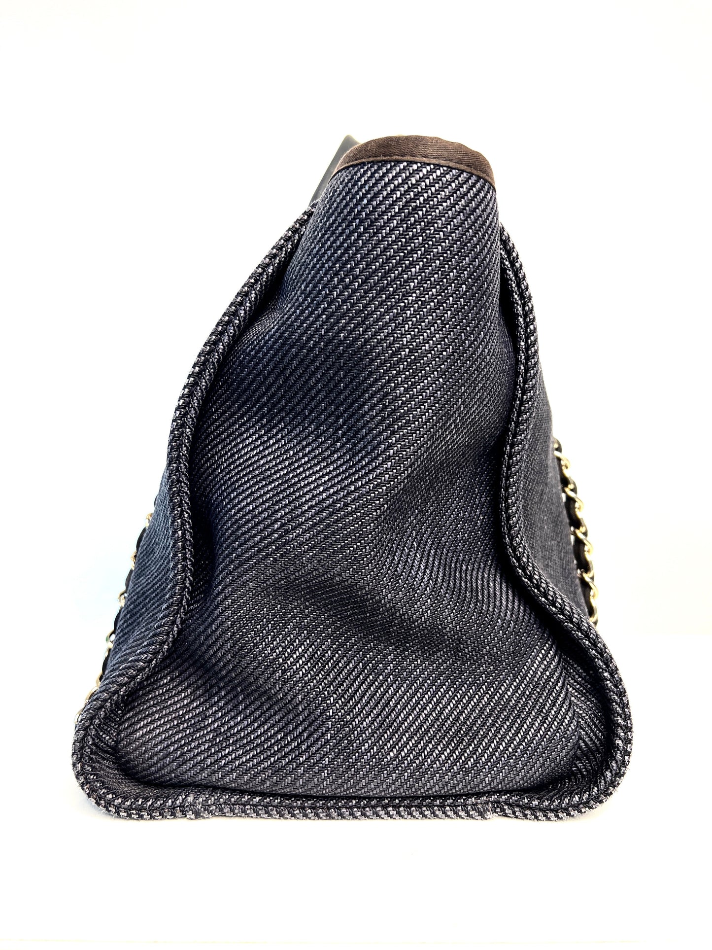 Chanel Deauville Medium Tote Navy Blue Denim Shopping Bag - Preloved