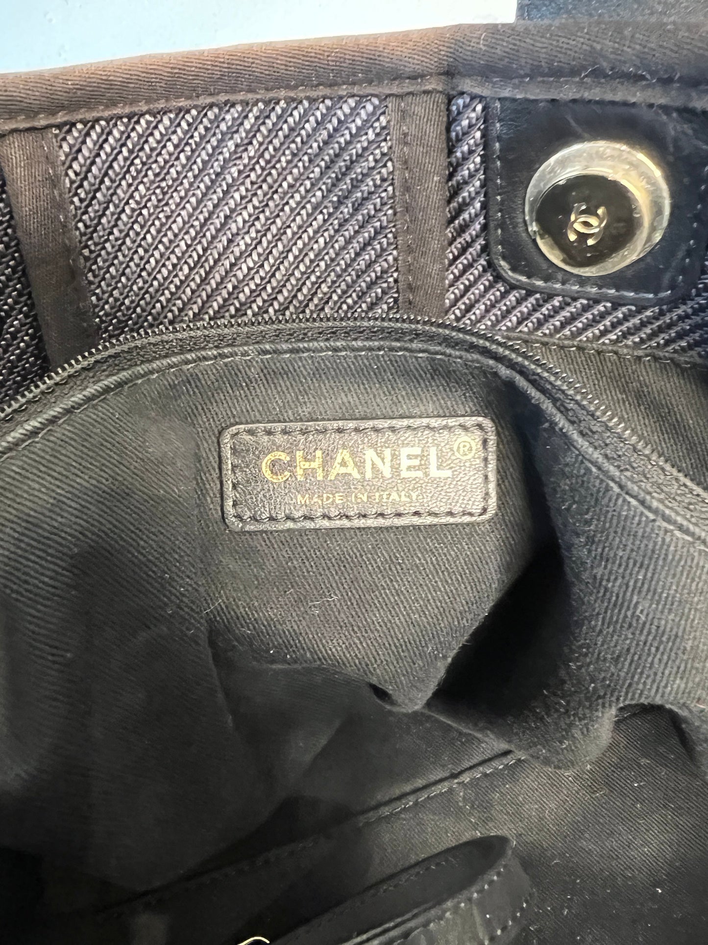 Chanel Deauville Medium Tote Navy Blue Denim Shopping Bag - Preloved