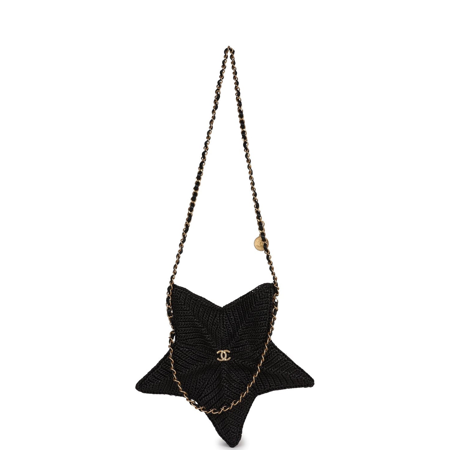 Chanel Star Coco Beach Bag Black Raffia Aged Gold Hardware