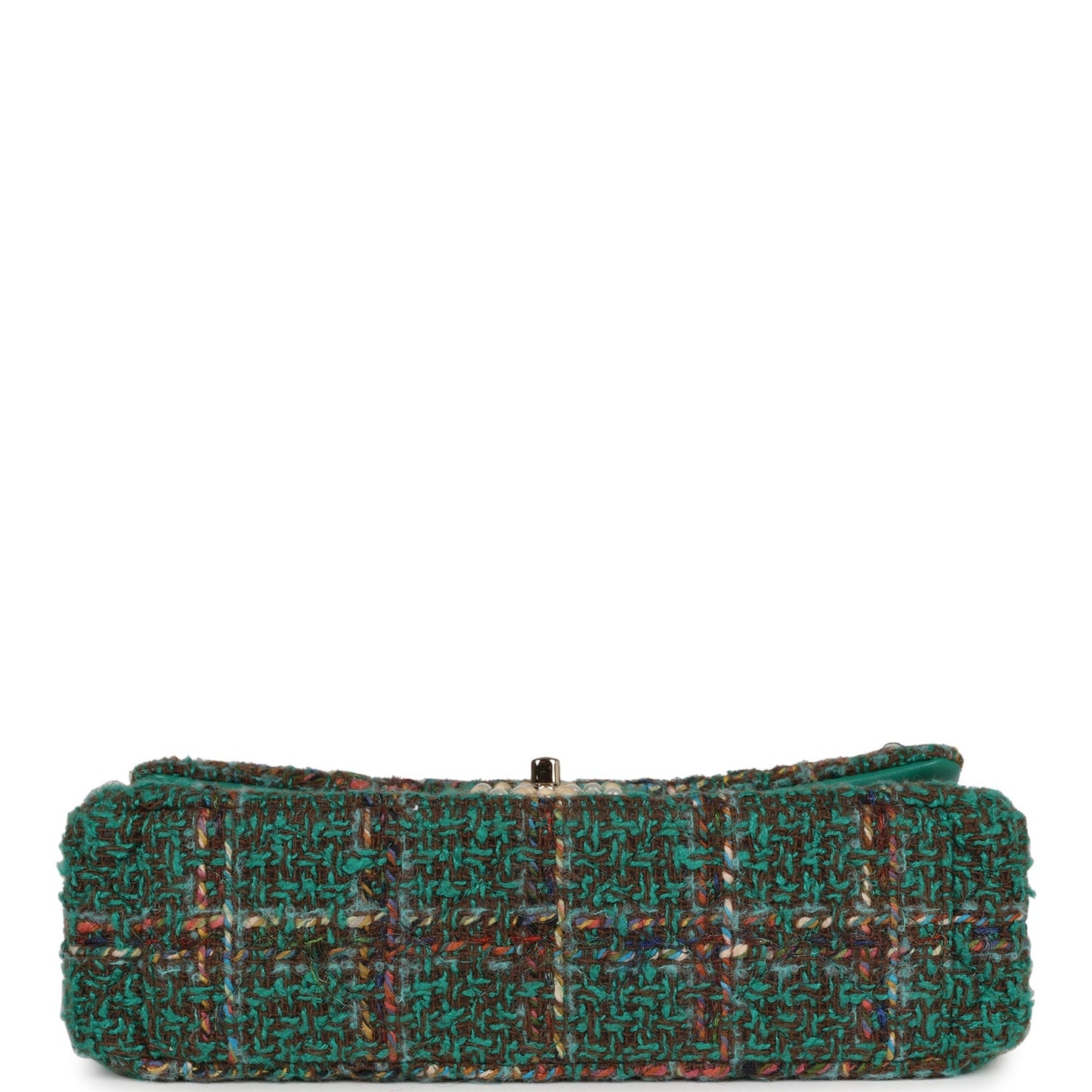 Chanel Large Double Flap Bag with Cut Out Handle and Multi Chain Green Tweed Gold Hardware